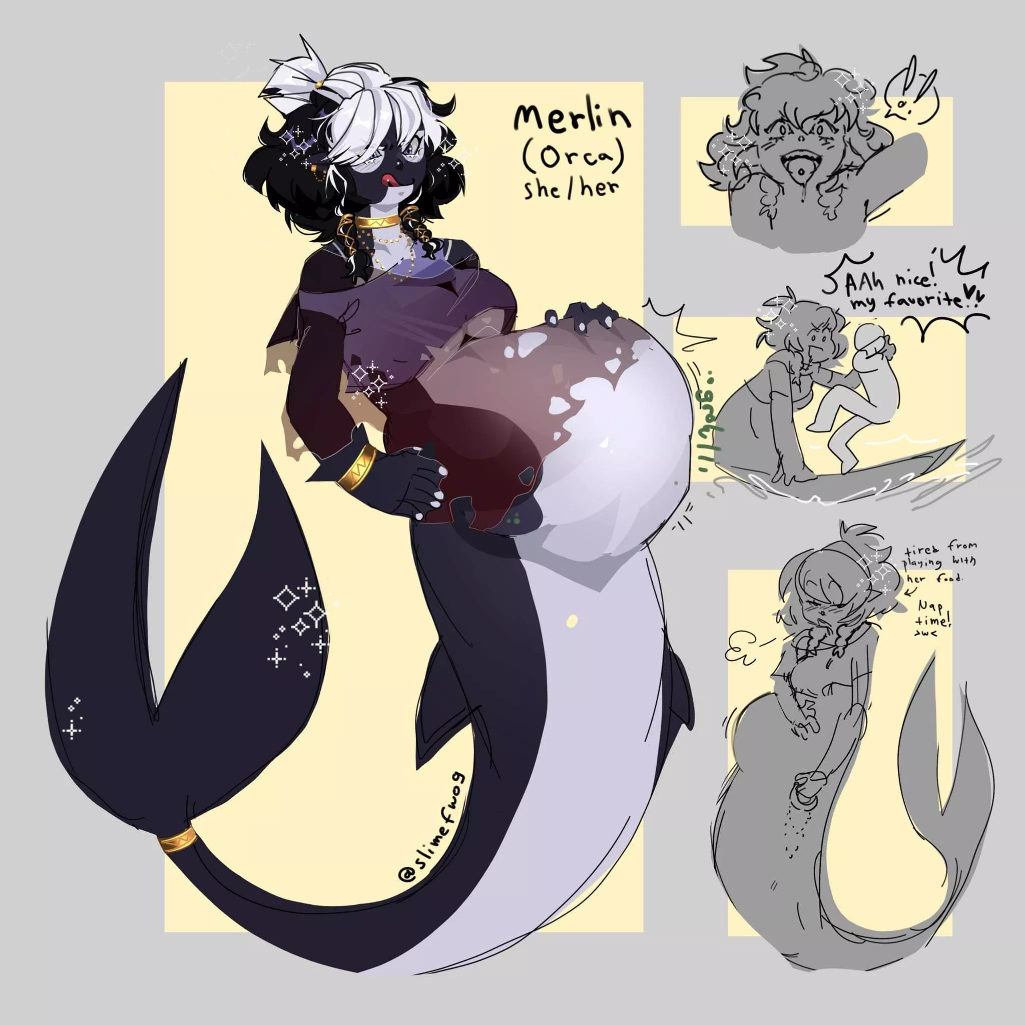 She makes eating look fun tbh [F/A] [Unwilling] [Fatal] Orca monster girl design for practice! By me :)