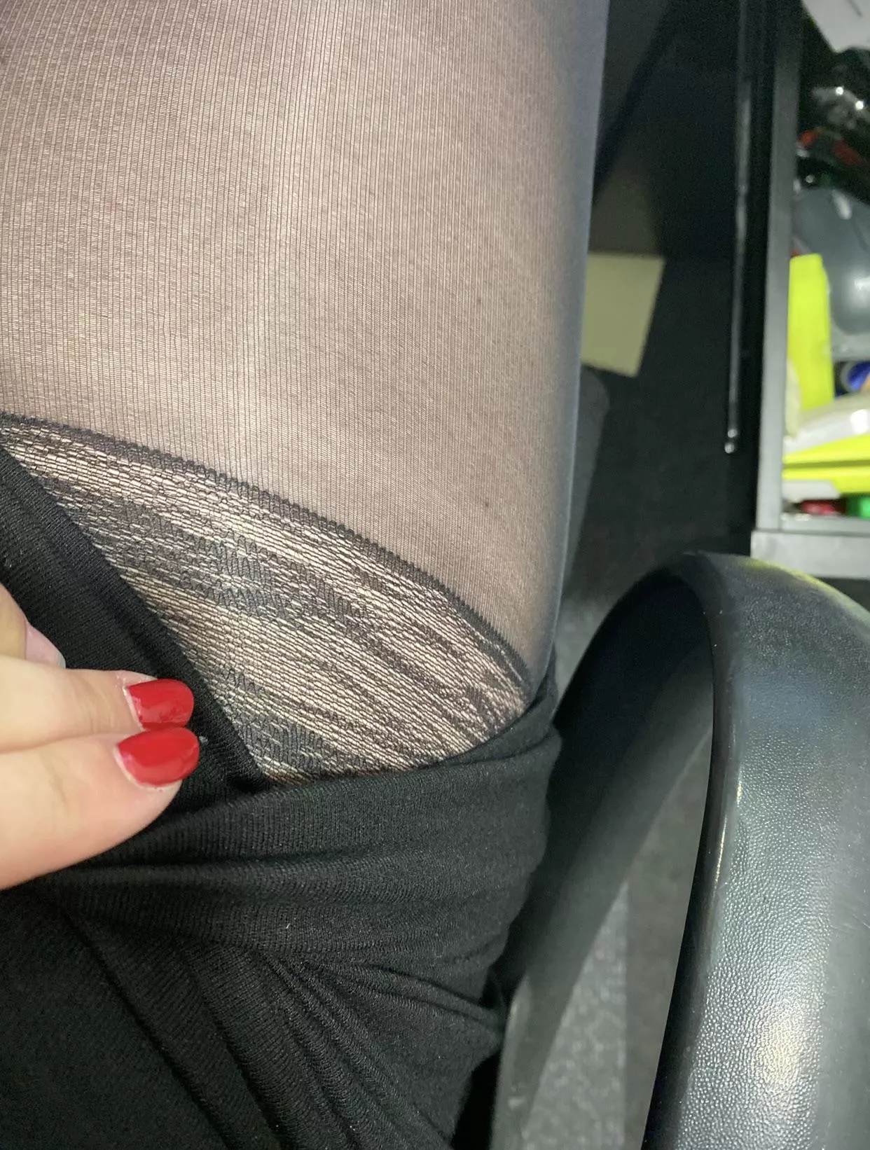 She’s wearing these to work today. Who wants to see her before she put her skirt on?