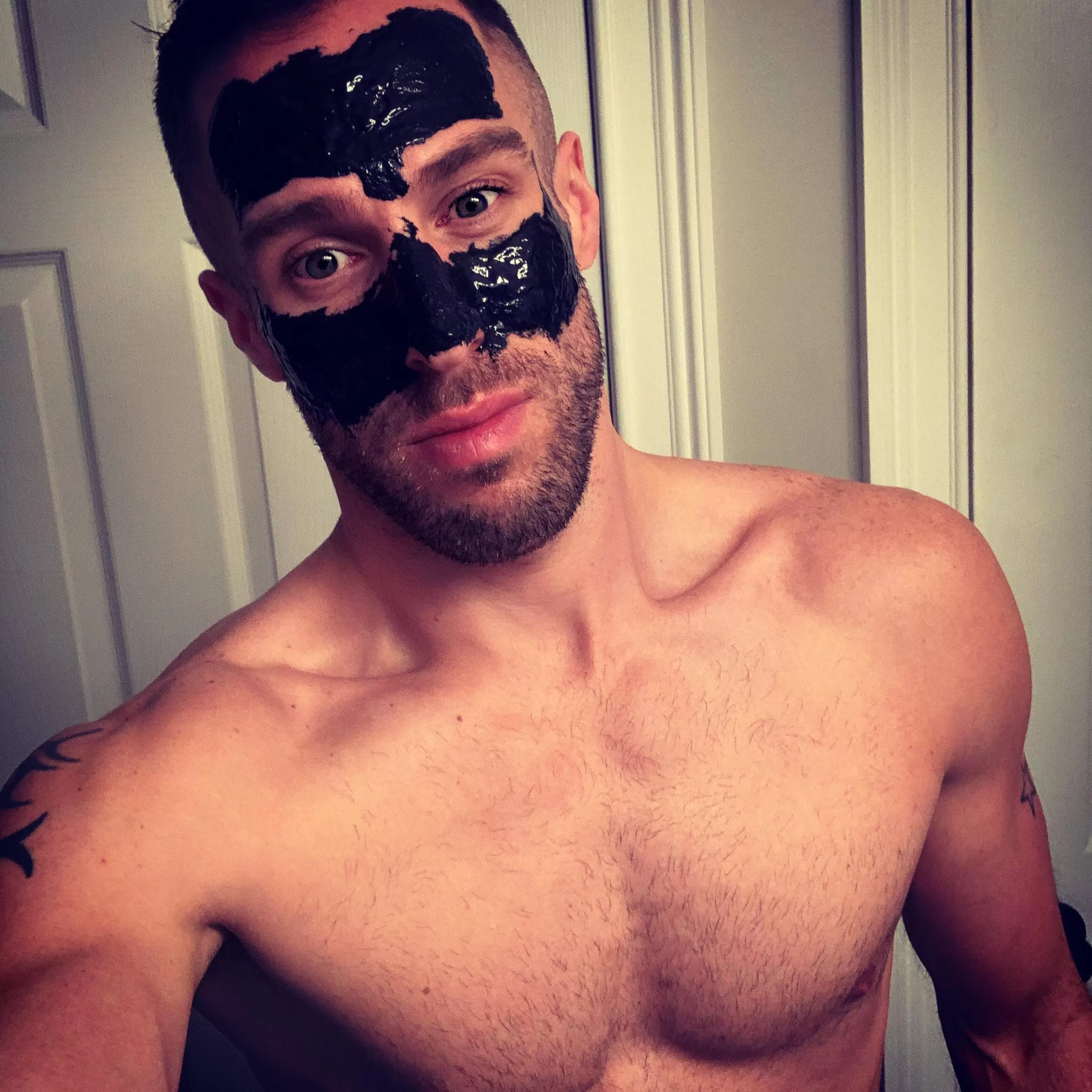 Shirt off✅ Charcoal mask ✅ finished admissions process for masters program ✅