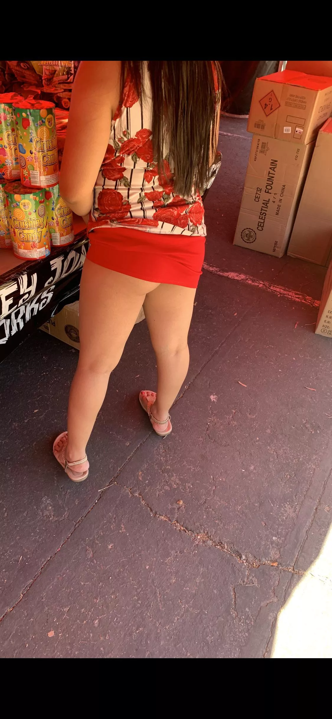 Showing some butt cheek while buying fireworks ðŸ’¥