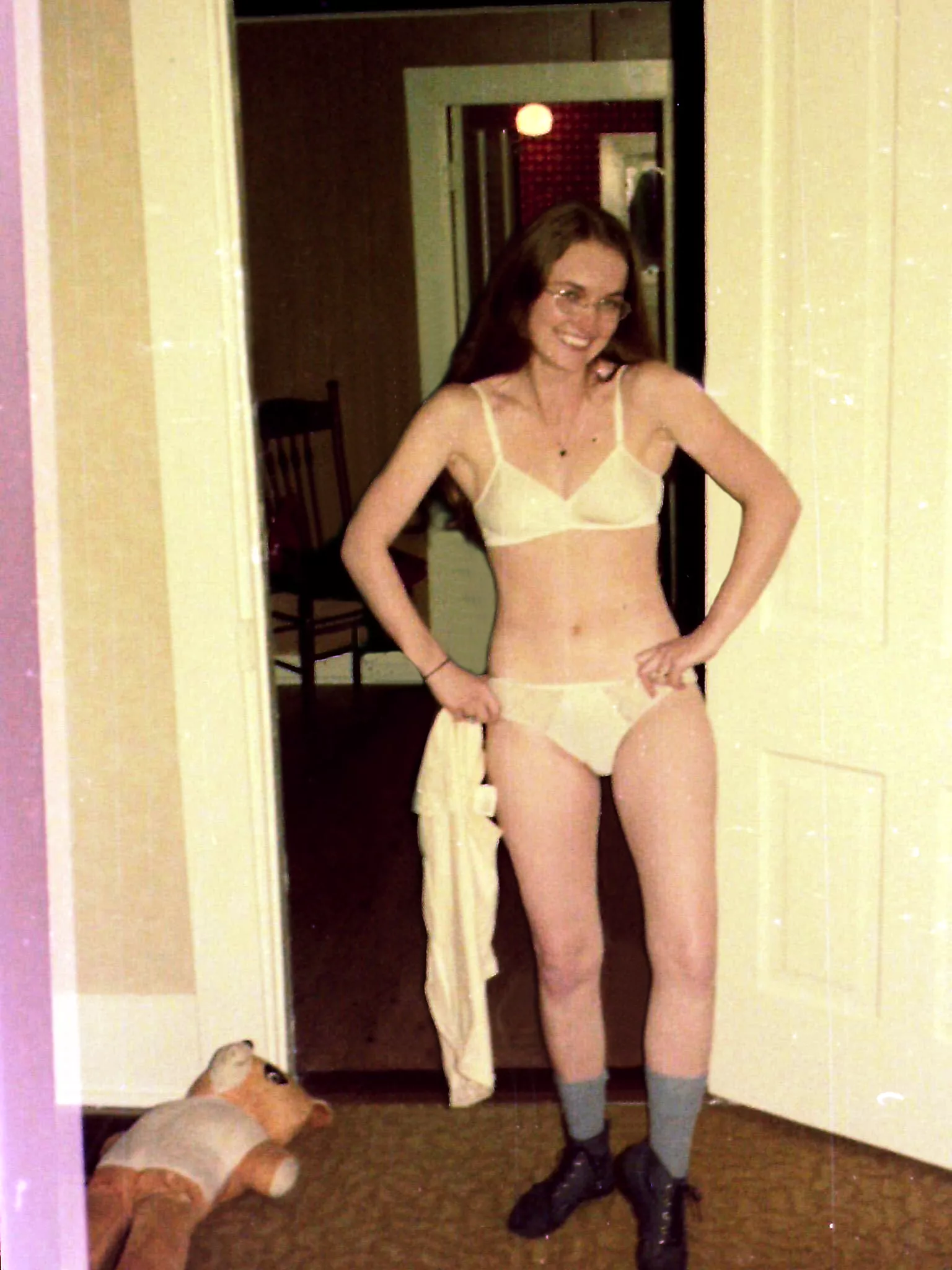 Silly pose in my new silk panties and bra - early '70s