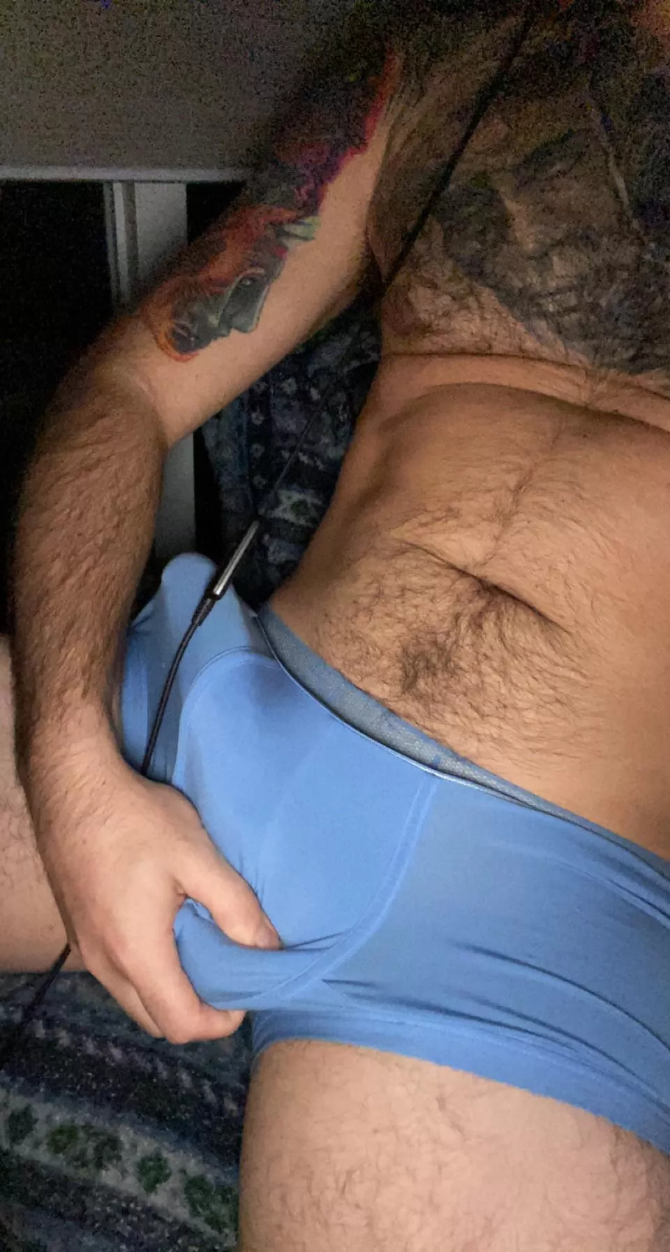 Sky blue huge cock bulge