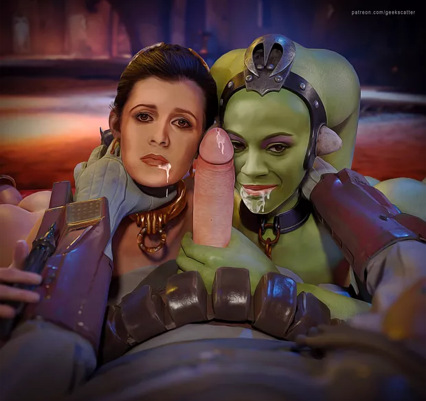 Slave Leia and Oola sucking Boba Fett (GeekScatter)