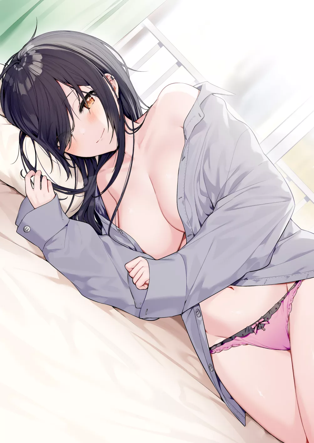 Sleepy in bed with pink lingerie [Original]