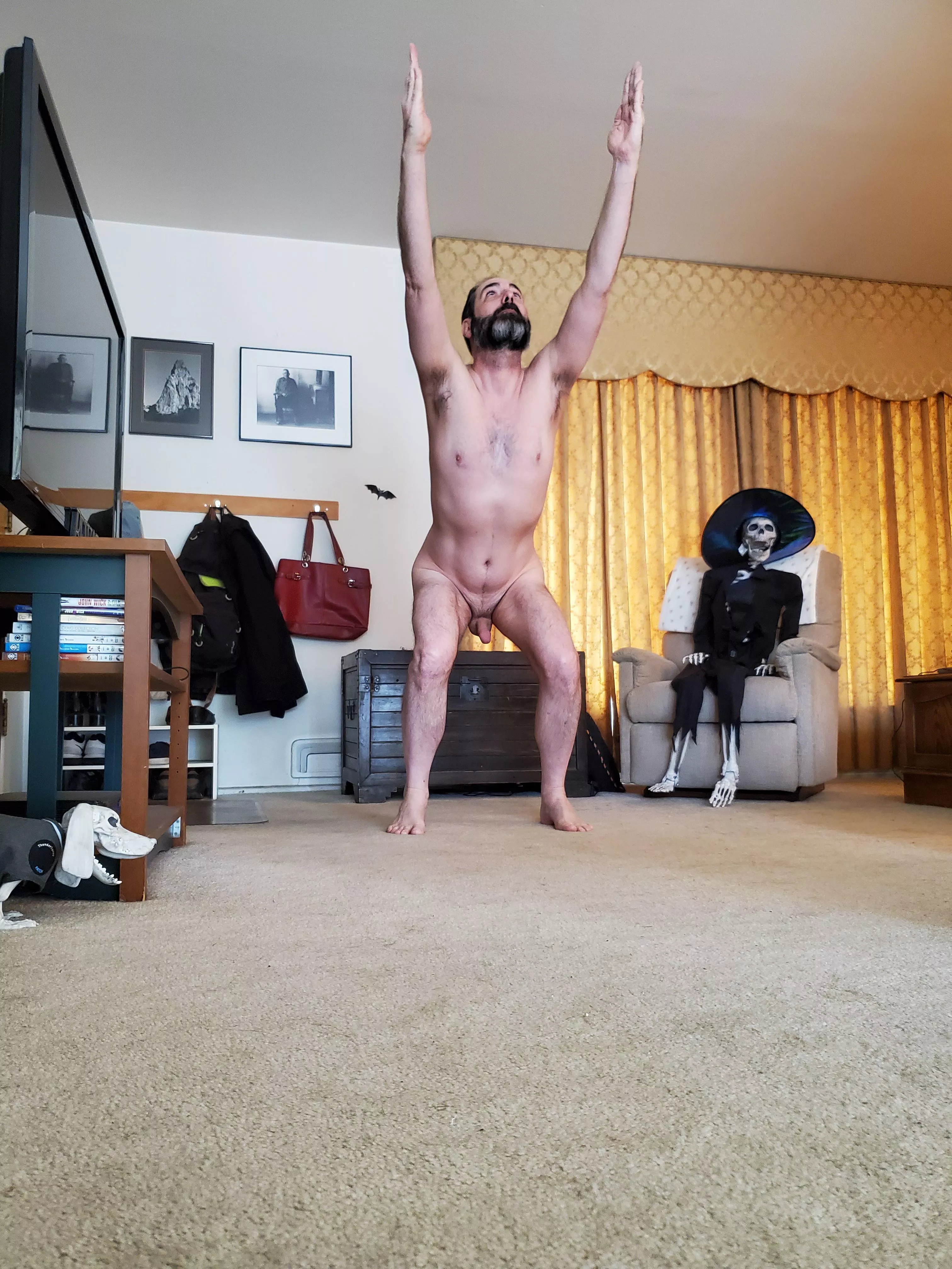 Starting off the week in chair pose as part of u/M_asin_Manci naked yoga challenge. Calling all nekkid yoga enthusiasts to join in on the fun! ðŸ•‰ðŸ˜˜ðŸ§˜â€â™‚ï¸â˜®