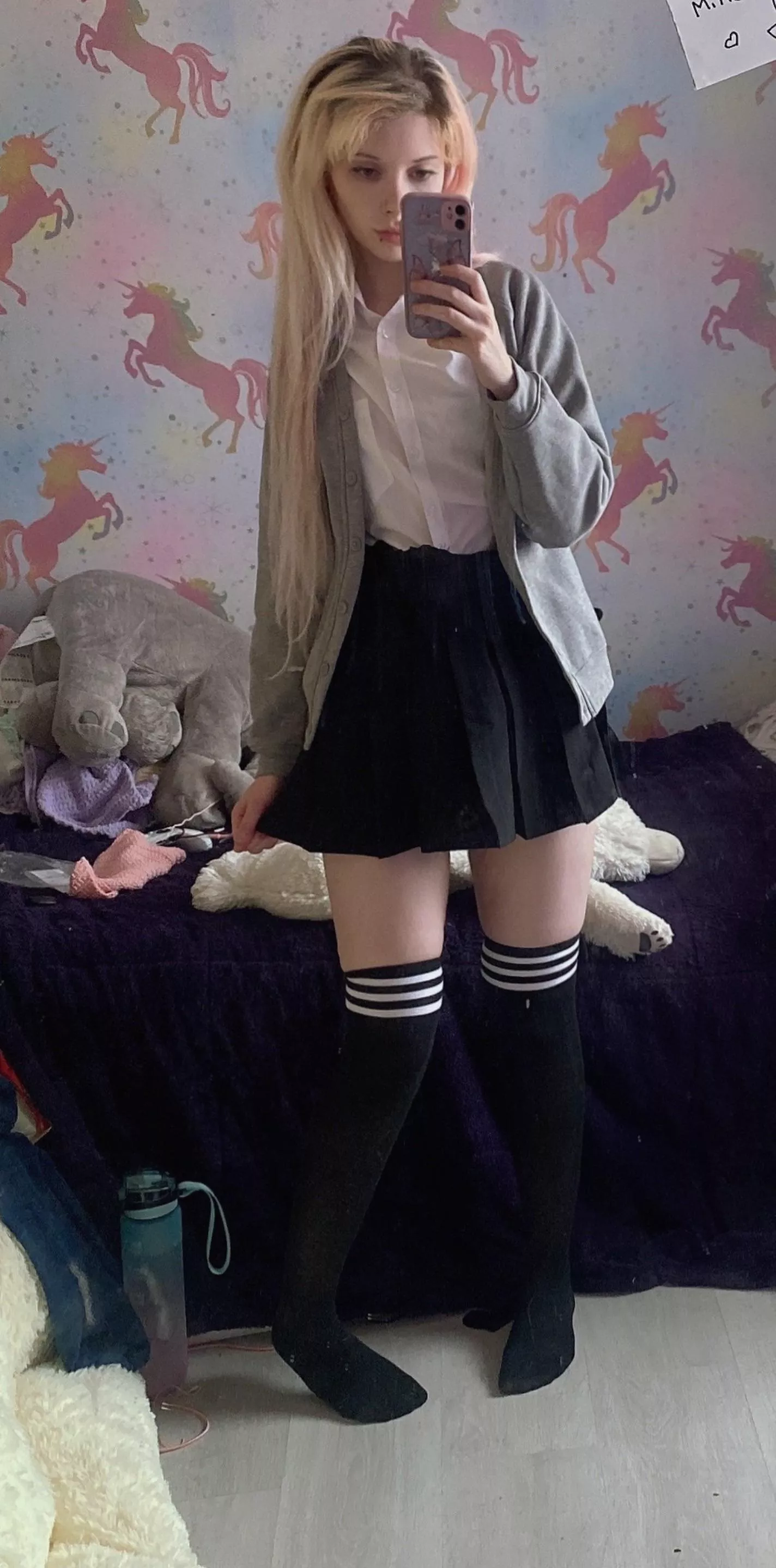 â™¡ Striped socks with school uniform â™¡