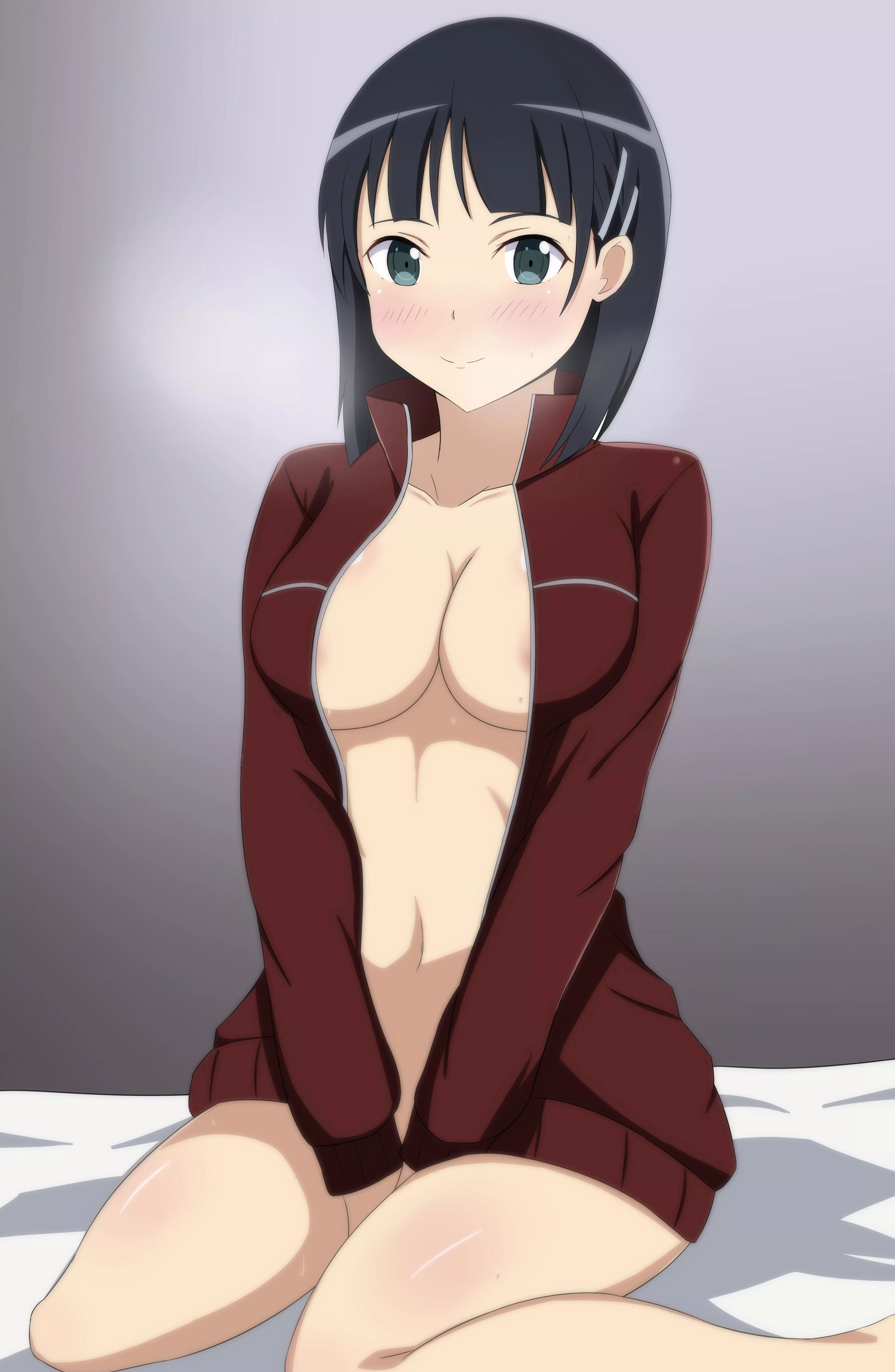 Suguha wearing only her jacket