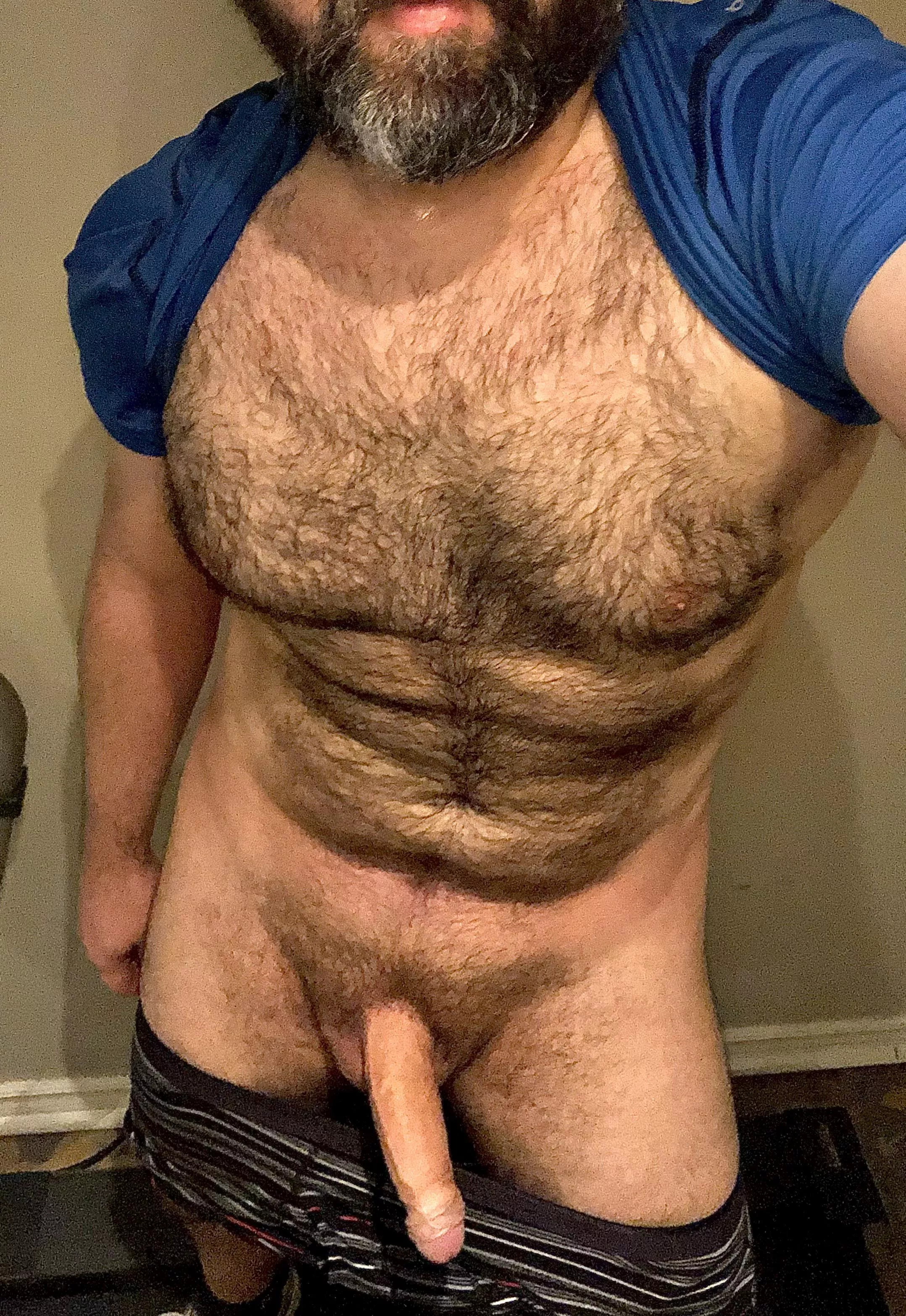 Sweaty, hairy, horny, hung.