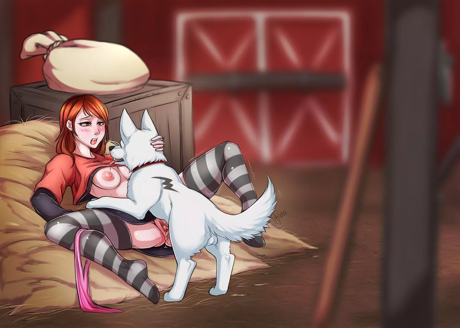 Taking her dog missionary style (ThighsocksAndKnots)