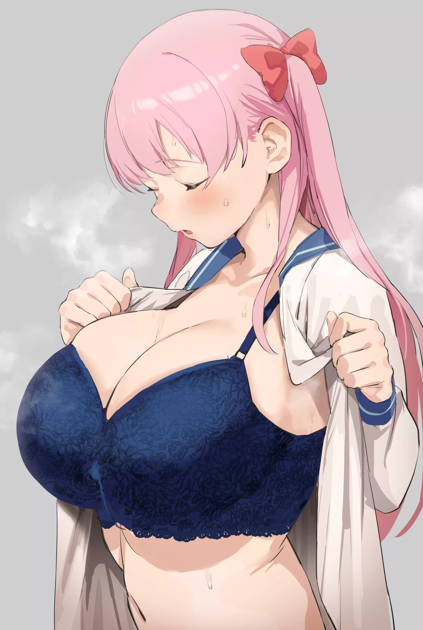 Taking off her clothes after a long day