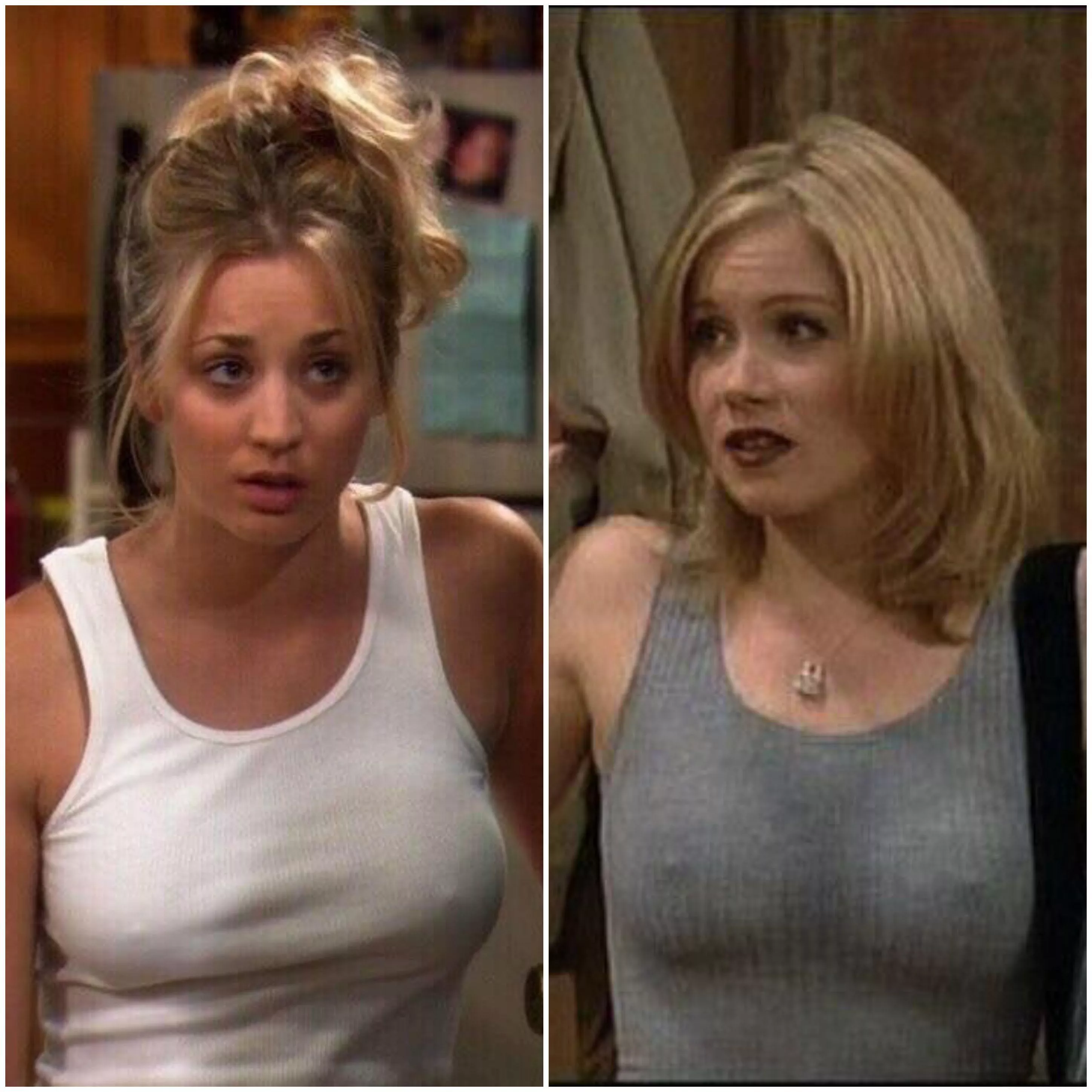 (Tank top pokie battle) Kaley Cuoco vs Christina Applegate