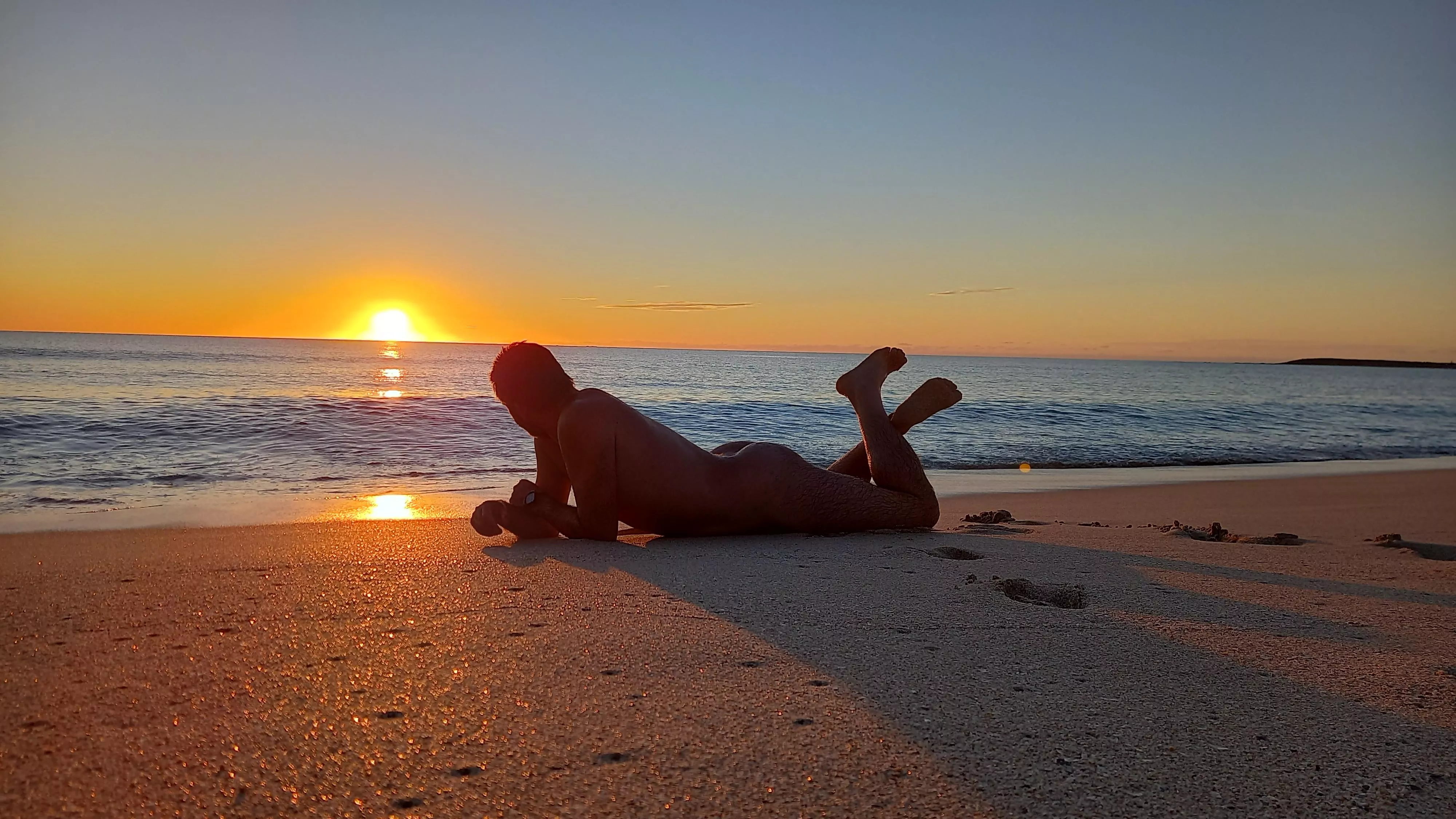 The best moment. Sunset nudist time