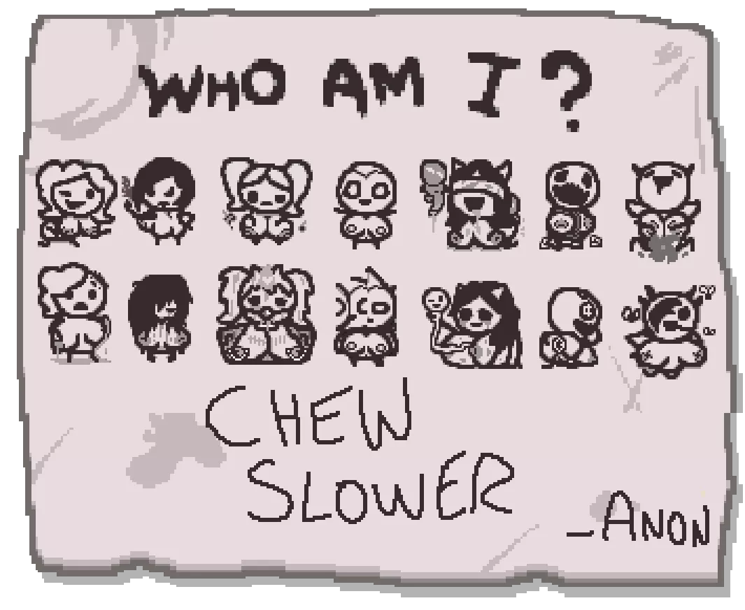 The Character Select screen if Isaac were a Coomer