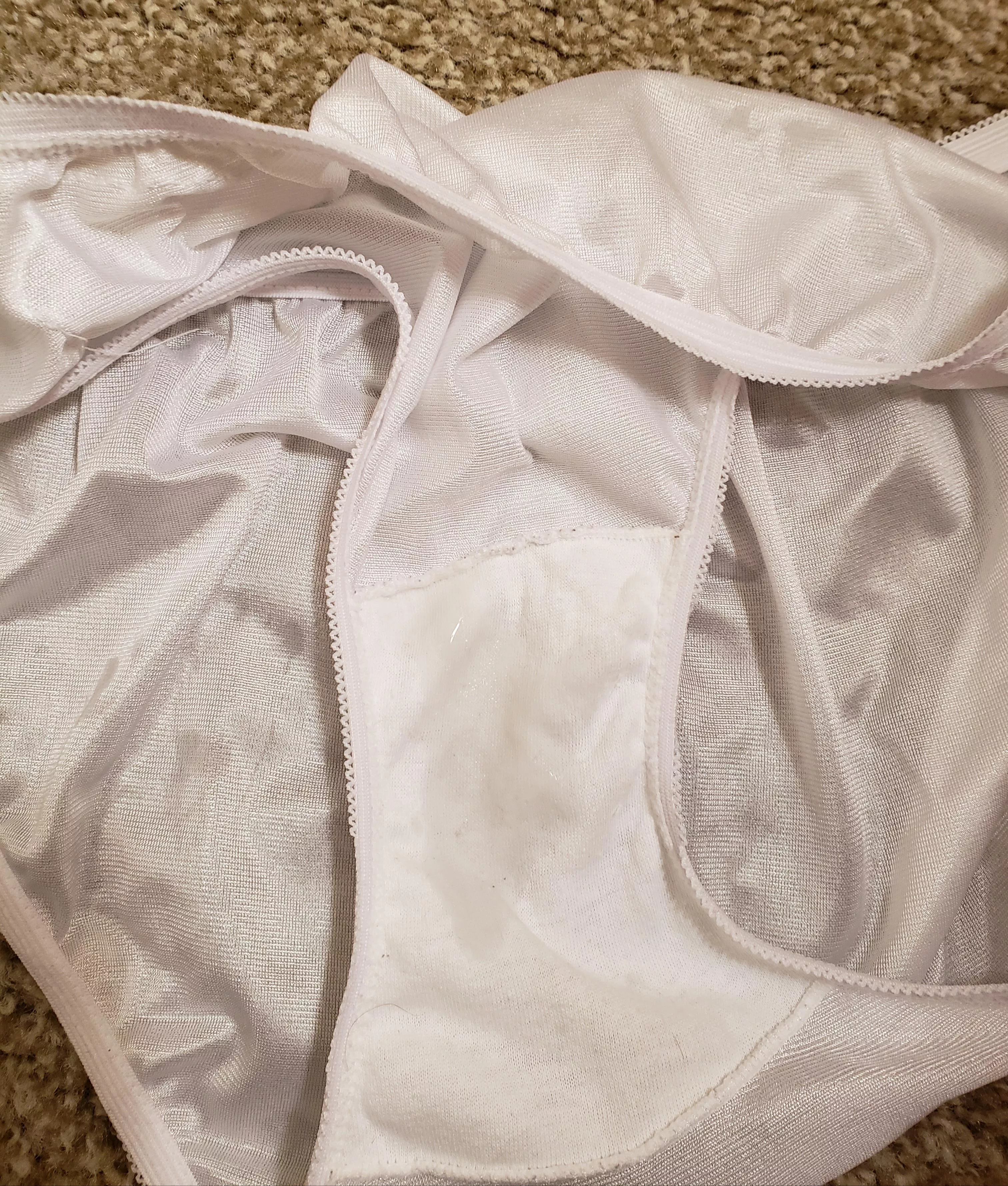 The wife's cum soaked panties. Two loads from different guys in them. I'll have to lick them clean now 😋