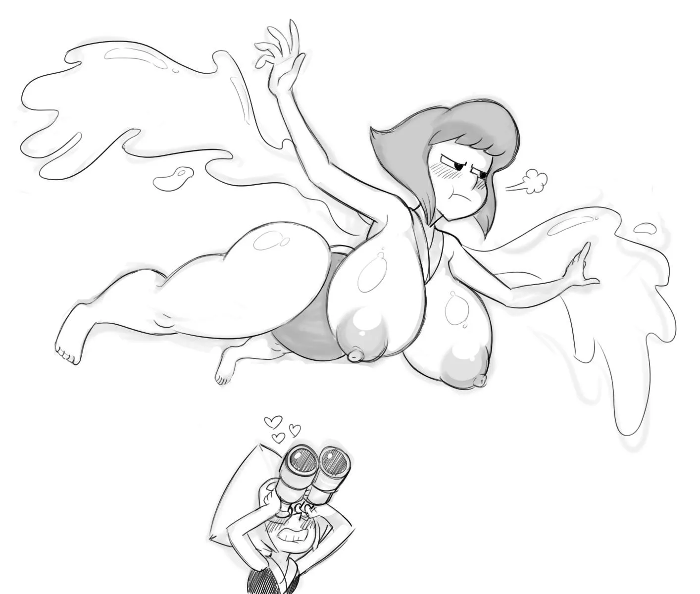 Thicc Lapis takes flight, while Peridot watches (art by DDemon7000)