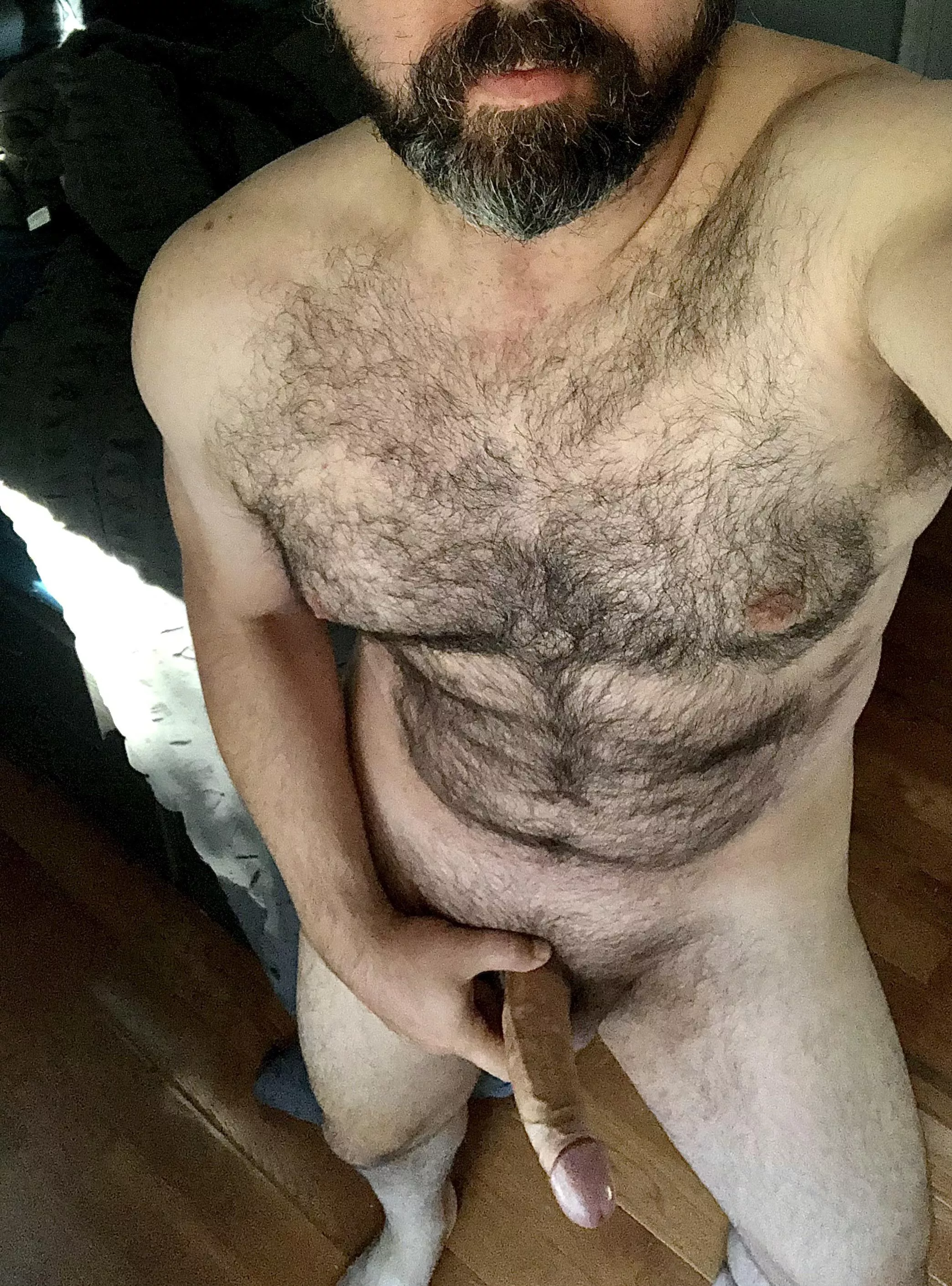 Thick and furry, beard and boner, letâ€™s have fun in bed, and become dual moaners.