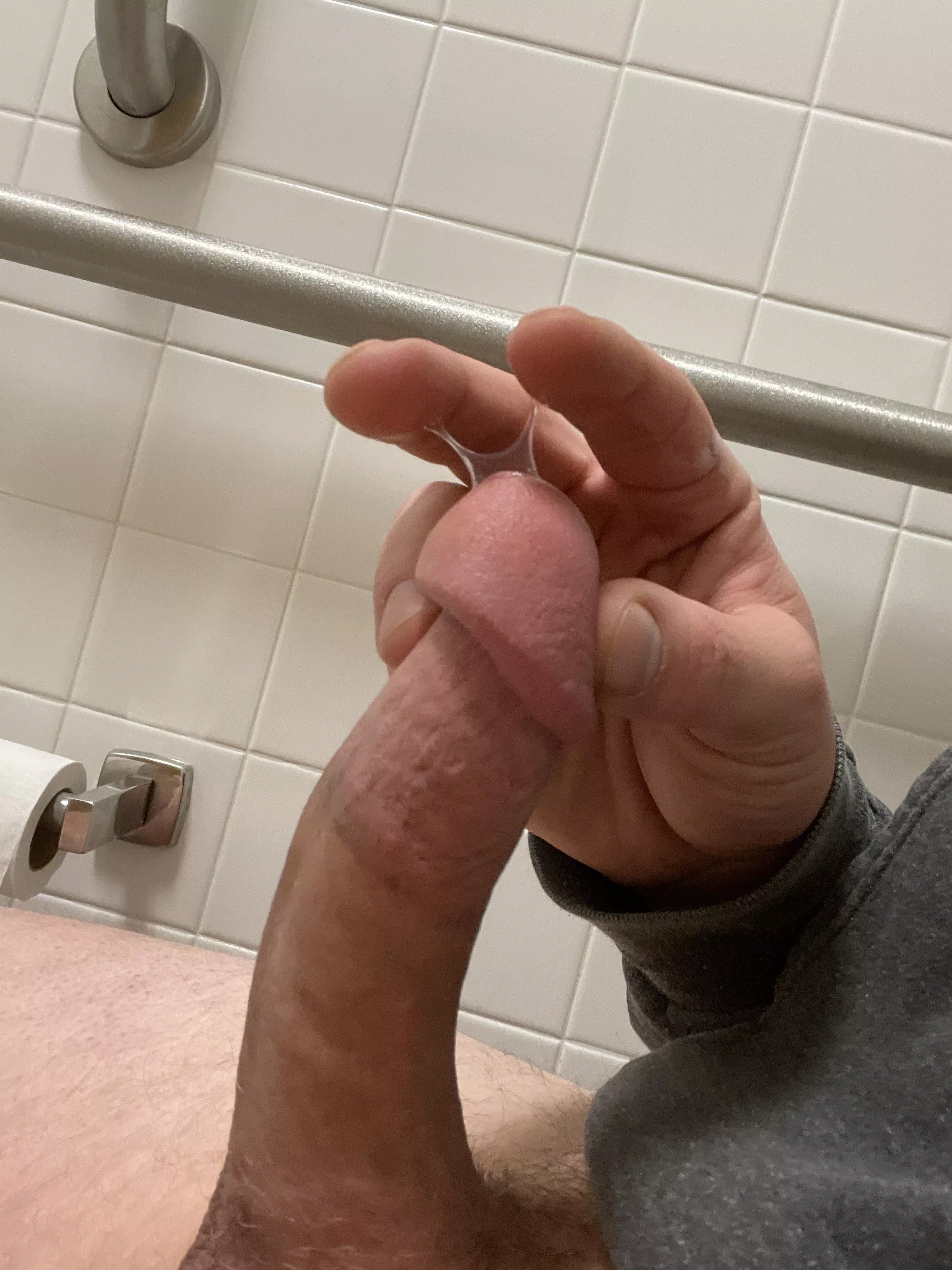 Thick precum while teasing at work