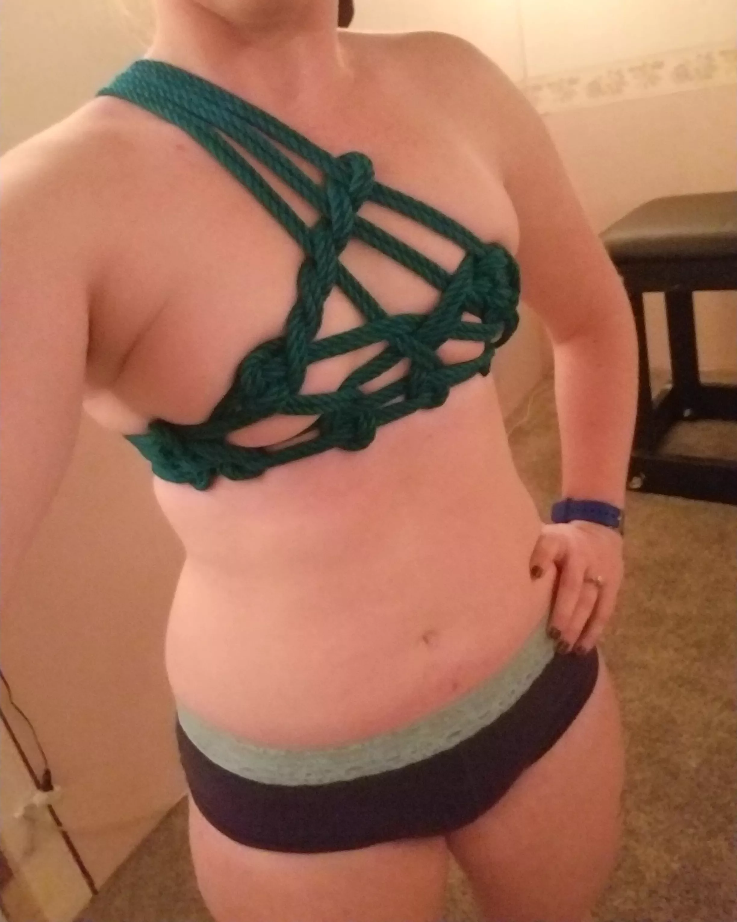 This is probably my favorite rope bra done to me so far! It might be time to tinker to see if I can recreate it. If you know of any tutorials similar, I would love to see them!