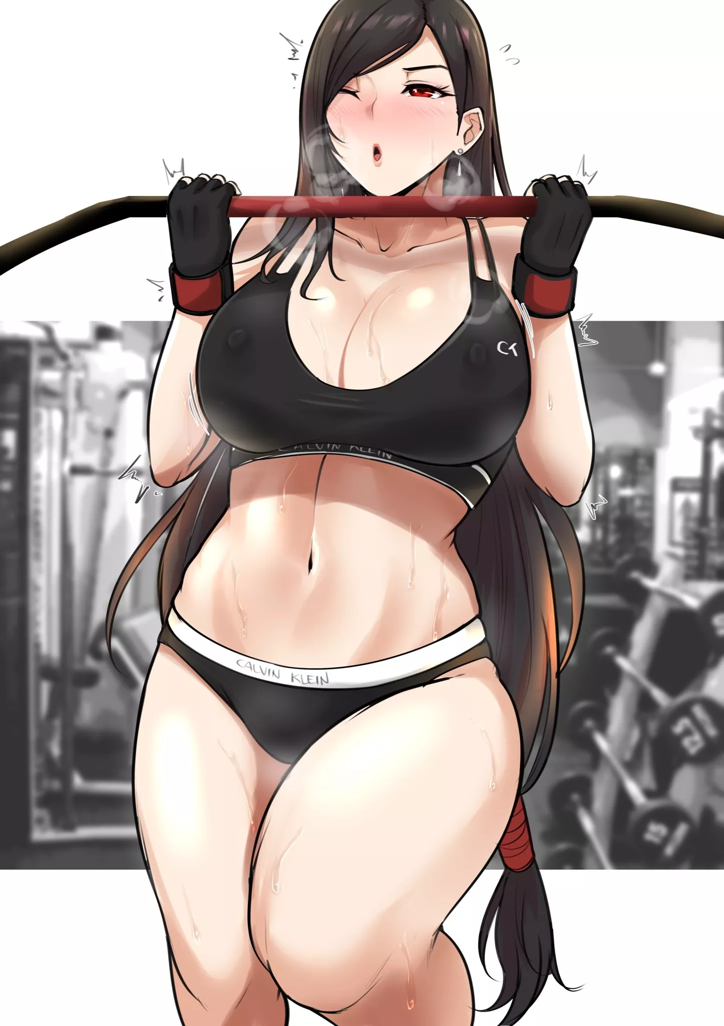 Tifa doing pull ups [Final Fantasy]