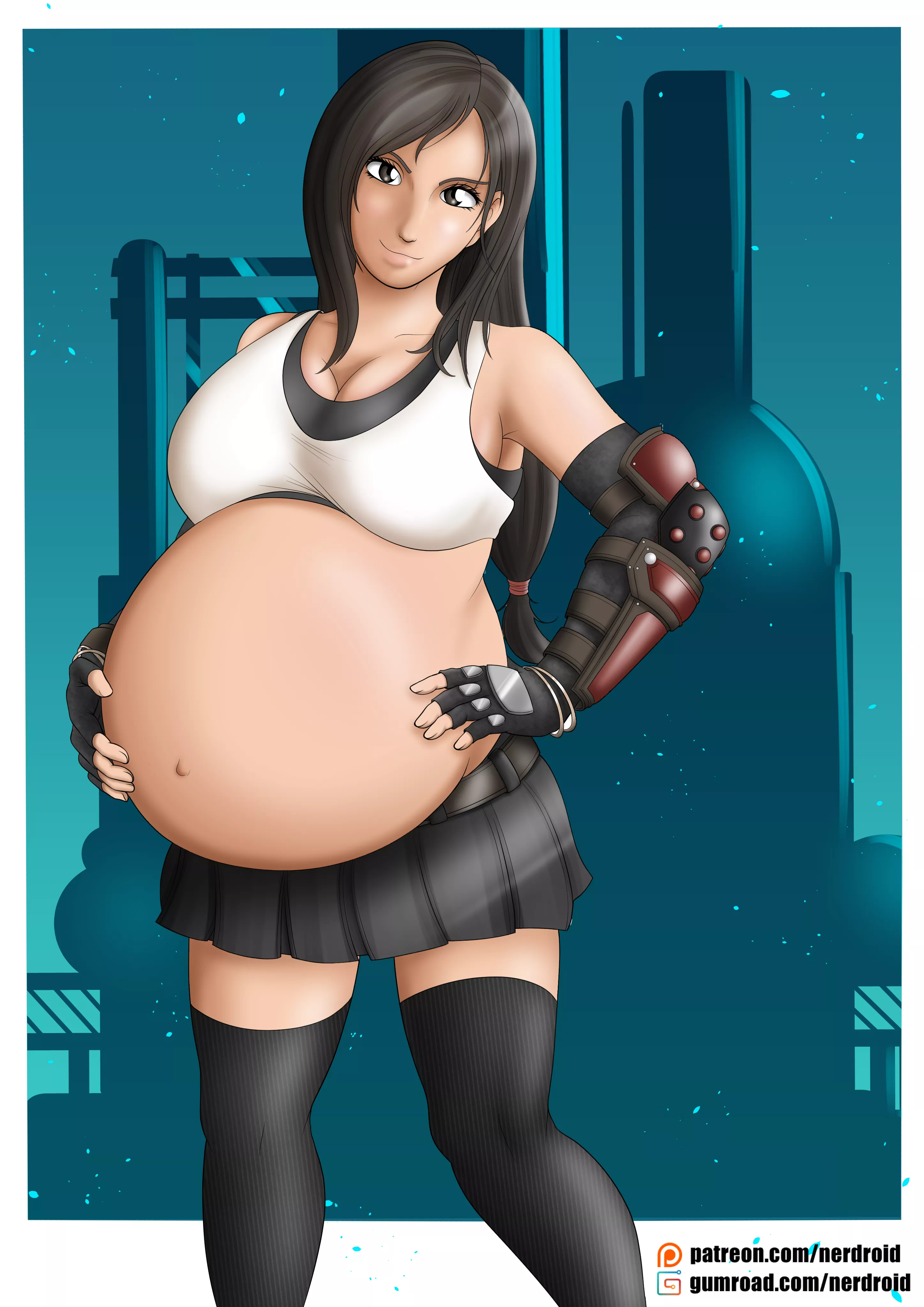 Tifa Lockhart from Final Fantasy VII - Big pregnancy belly - Art by me(NerDroid)