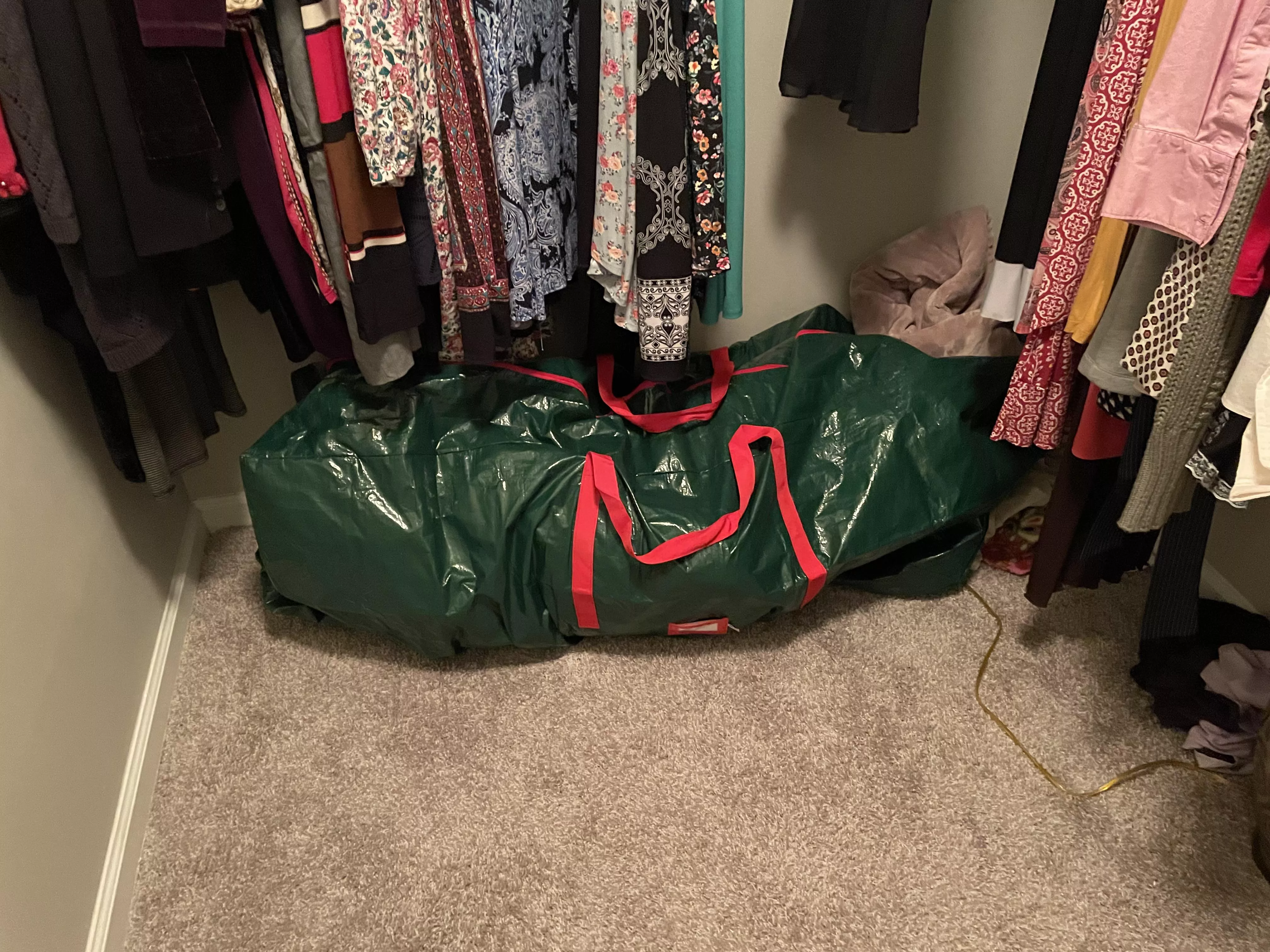 TIL XMas tree bags make for great cheap doll storage/hiding