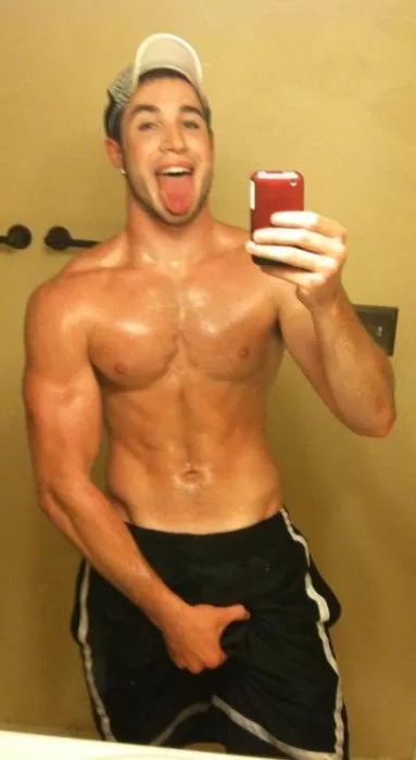 Tongue out, Grabbing his cock (X-Post /r/maletongues)