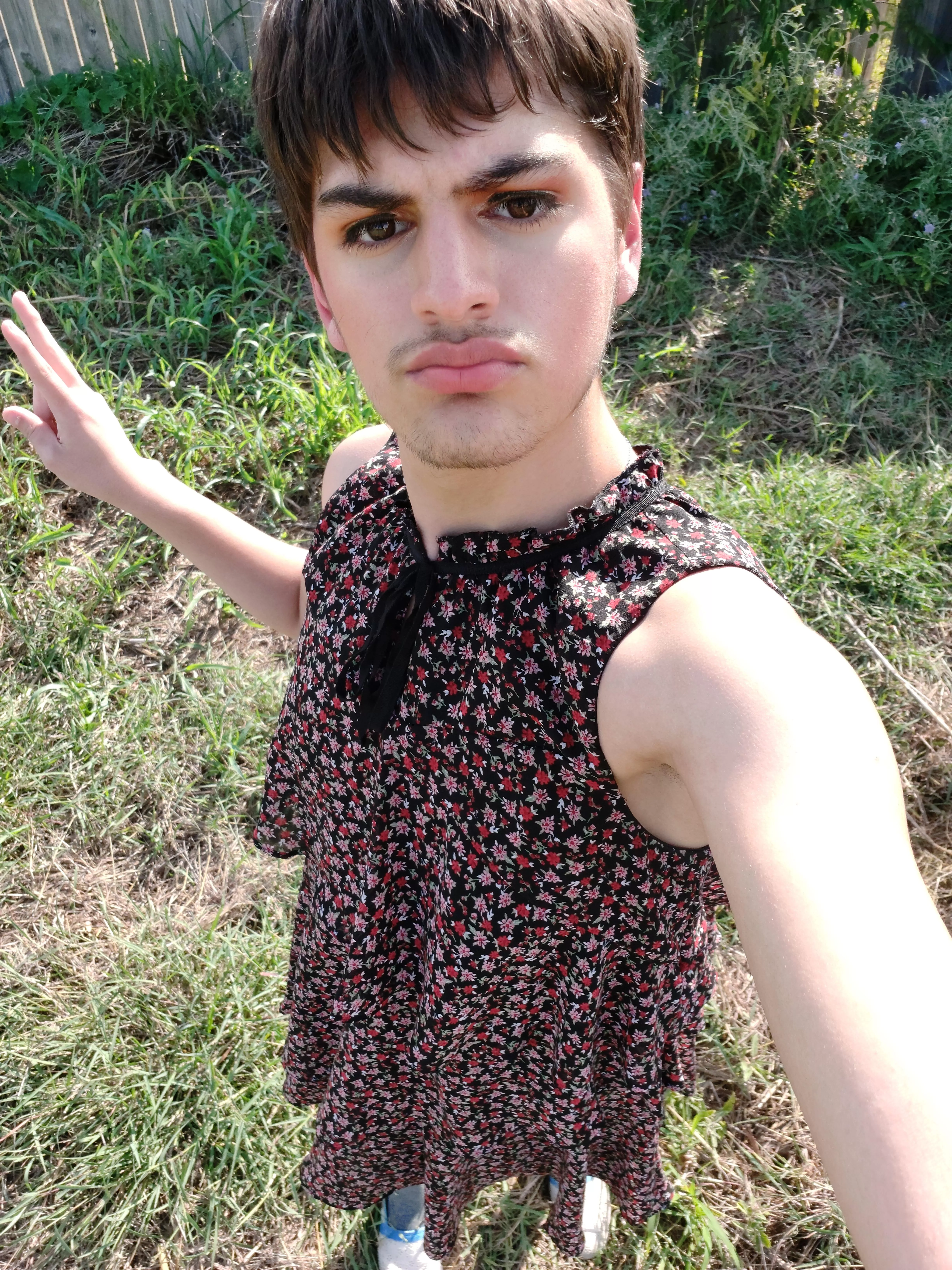 Took a picture of me wearing a dress outside