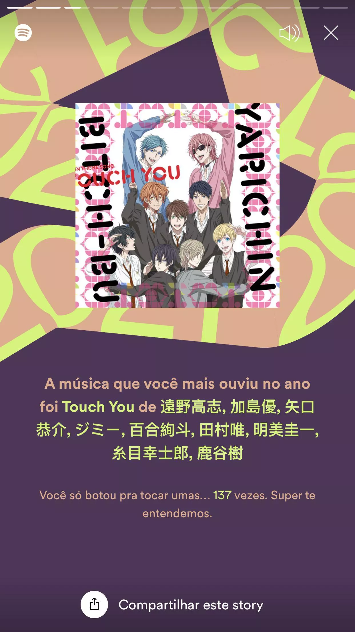 touch you (yarichin bitch bu)i s the music i heard THE MOST in spotify HELP!