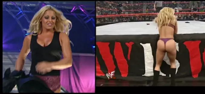 Trish before and after fighting against lita