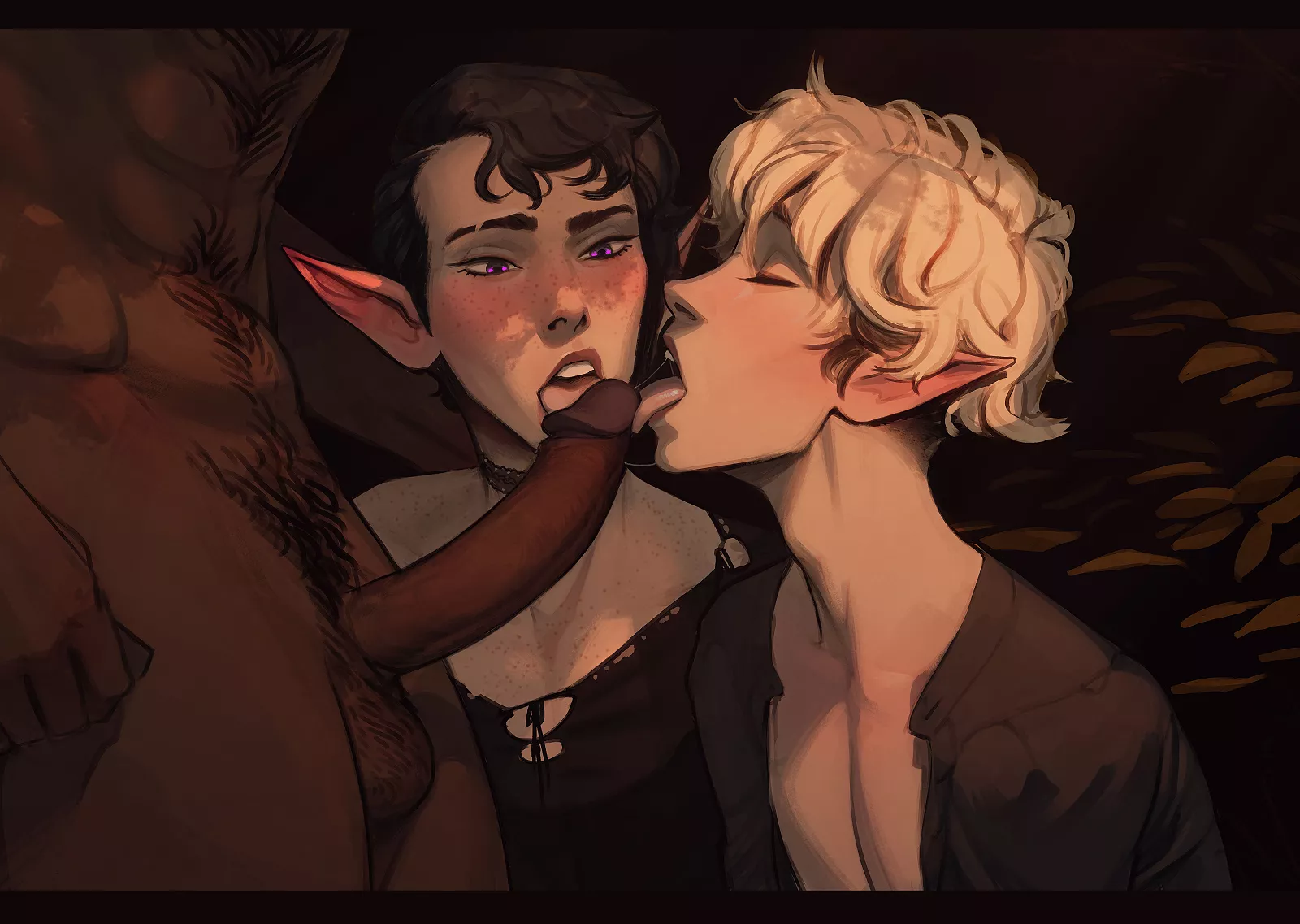 Two elves giving a good suck/lick (artist: incase)