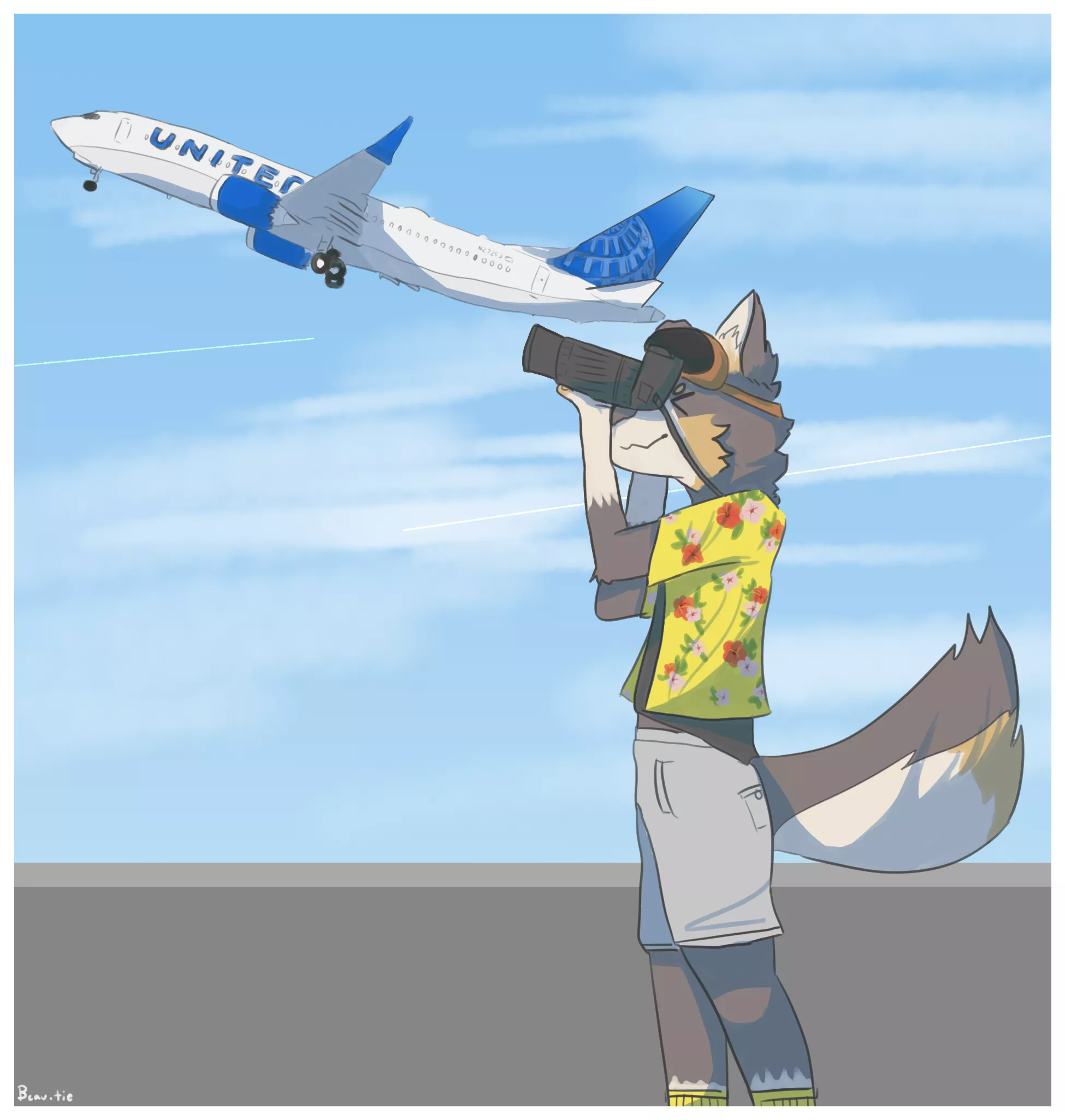 two of my favorite hobbies combined into one image (planespotting and furries)