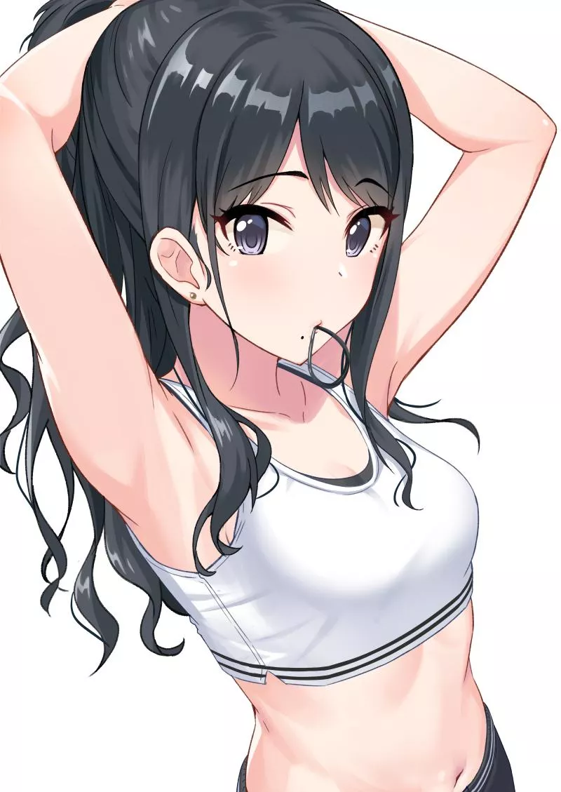 Tying her hair