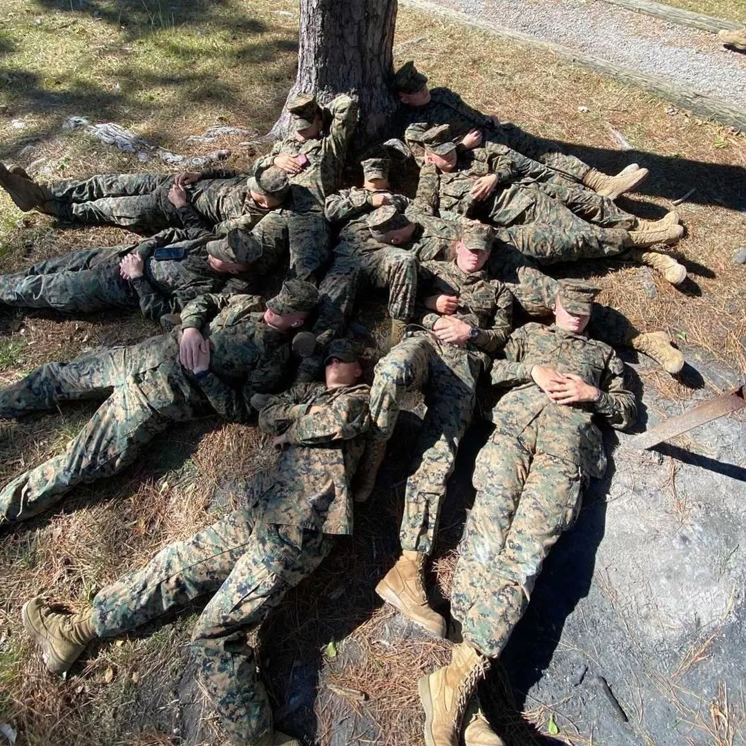 Uniformed Marines in a dogpile