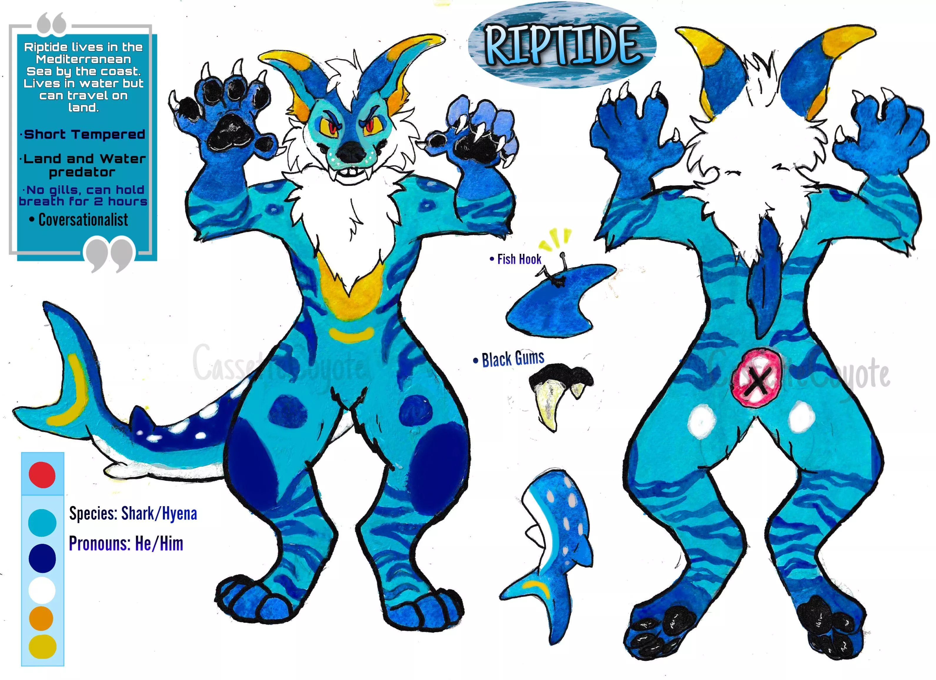 Wanted to share my first traditional reference sheet I made for my sona! (Find my work @CassetteCoyote on Insta!)