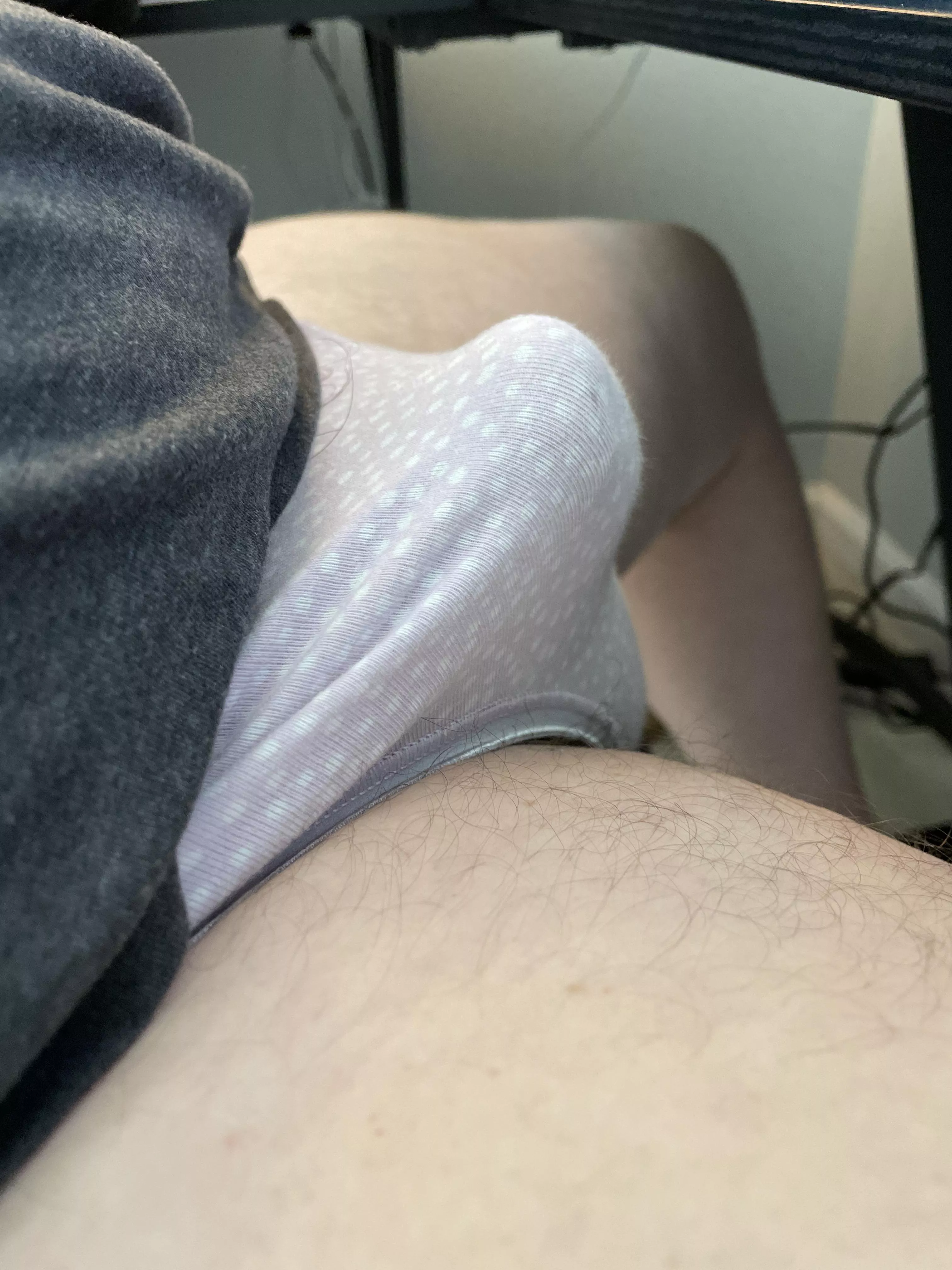 Wearing the wifeâ€™s panties while on zoom