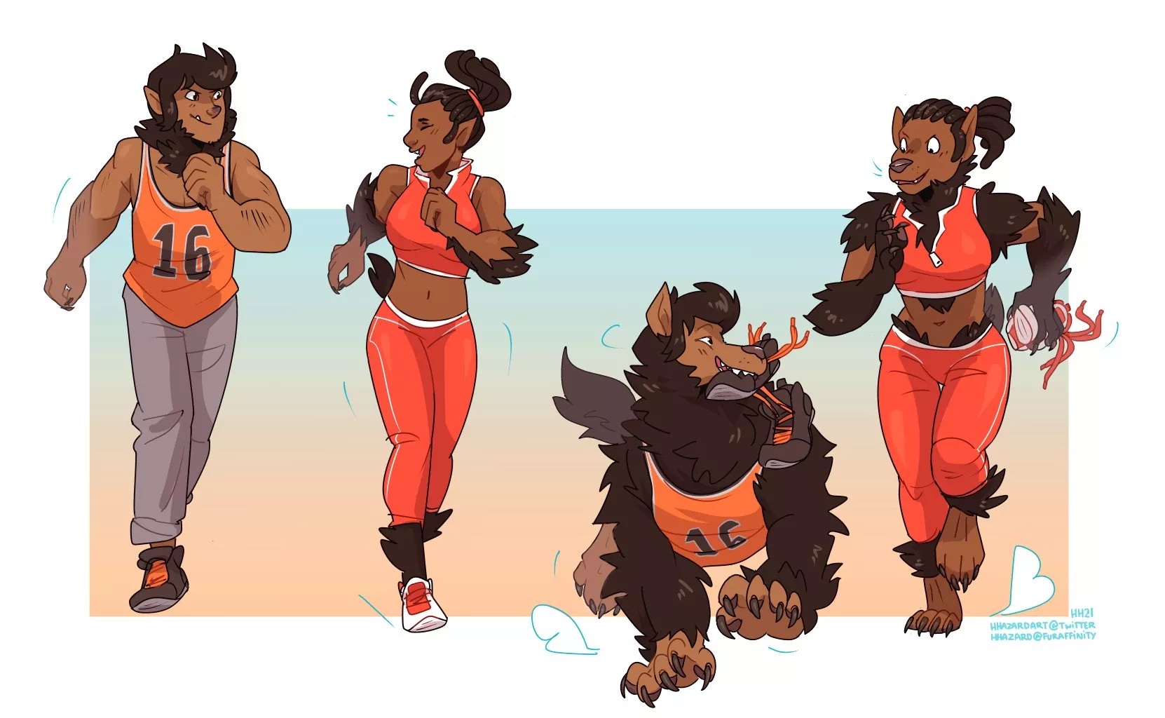 Werewolves jogging [M + F Humans -> Anthro Wolves; SFW] (hhazard)