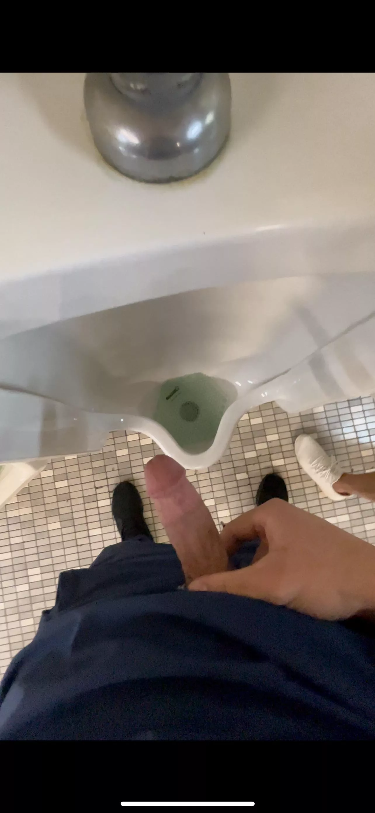 What do you honestly think happened? He walked in, stared and came up to the urinal next to me as my cock was getting harder. This was an absolutely random encounter at my schools locker room. We did not know each other in any capacity.