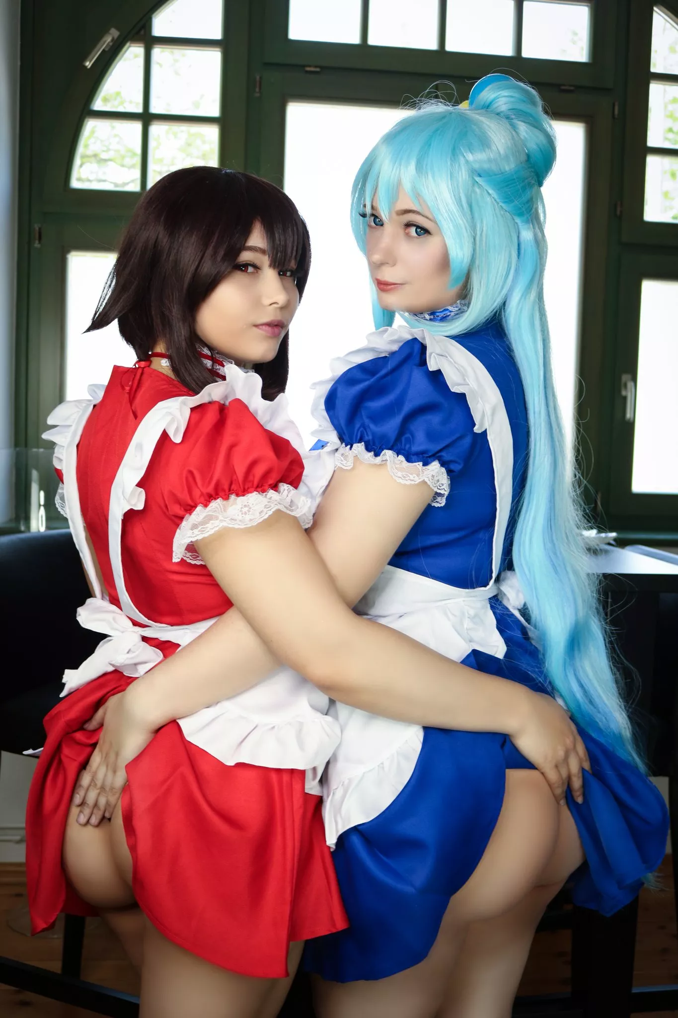 Which maid would you like to serve you, Megumin (red) or Aqua (blue)? (By Lysande and Gunaretta)