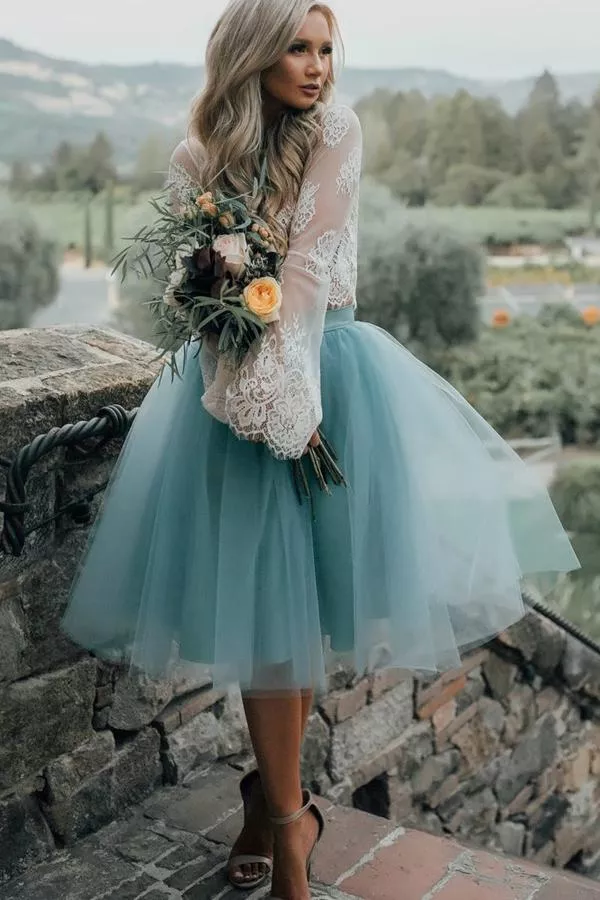 White Lace Dress with Blue Tutu