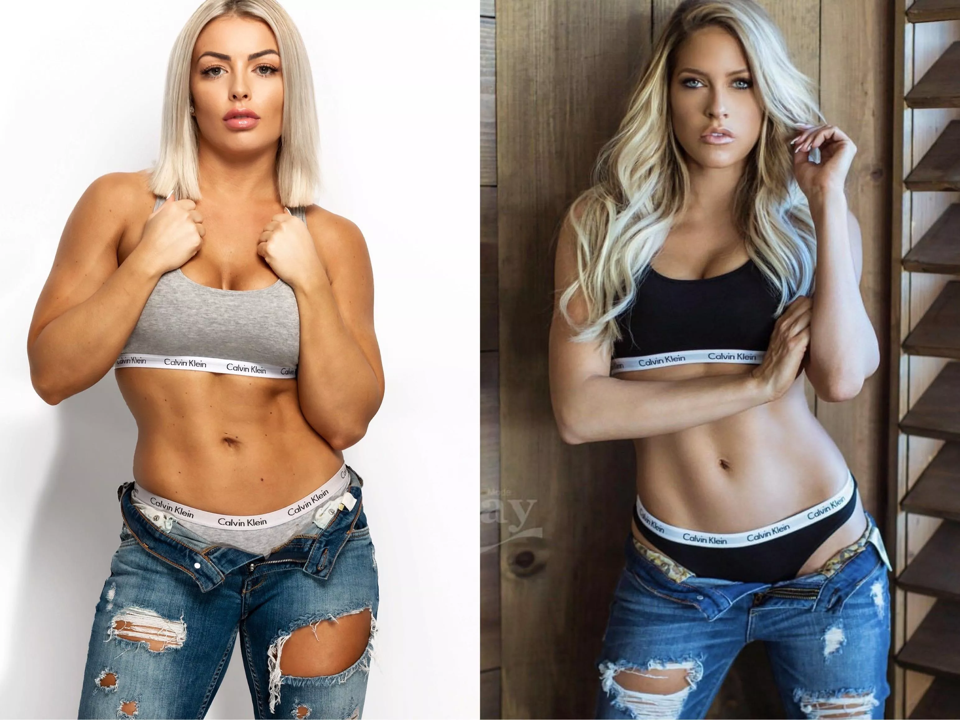 Who rocked the Calvin Kleins w/ripped jeans look better: Mandy Rose vs Kelly Kelly?