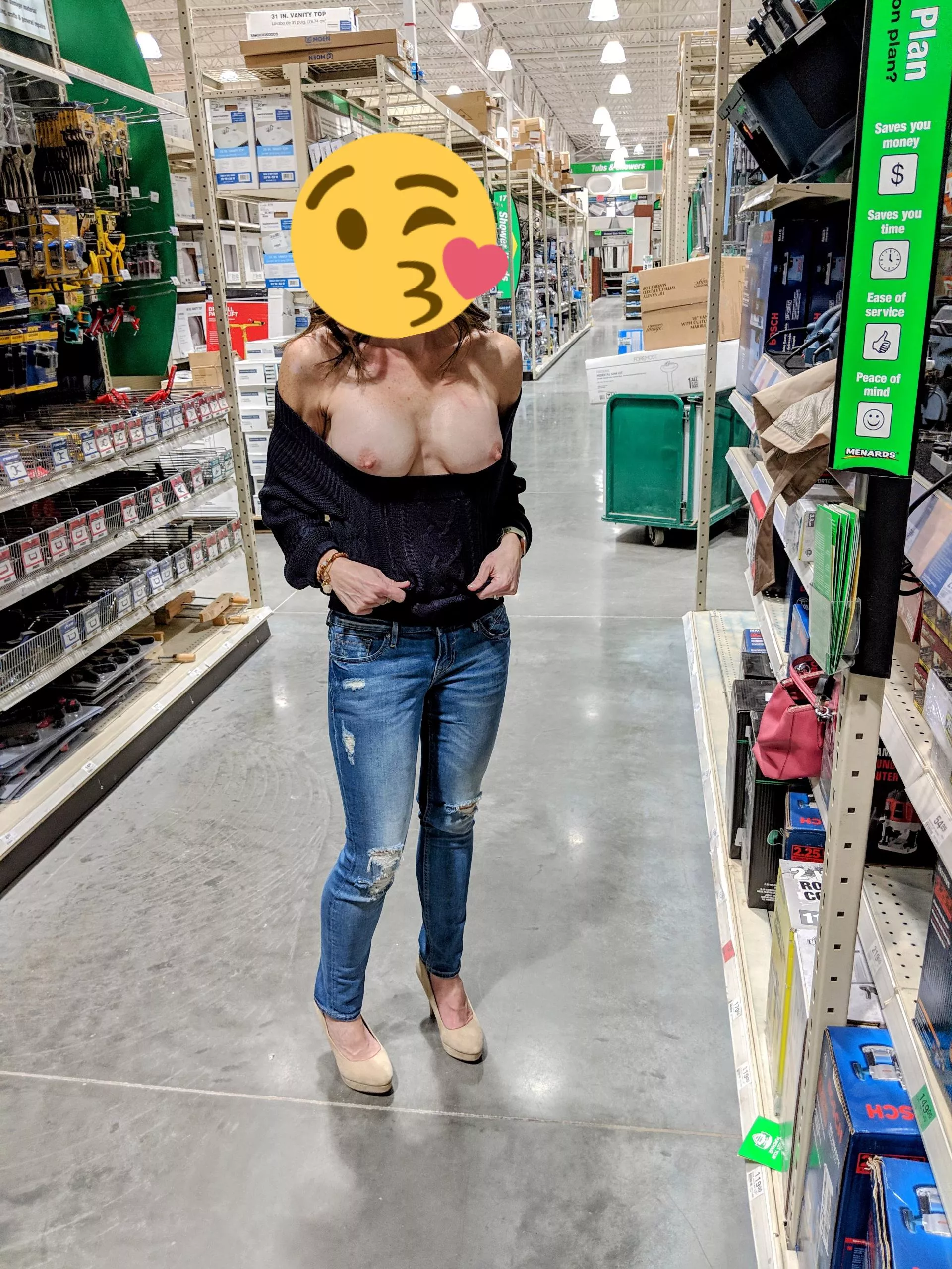 Wife gets bored in the hardware store