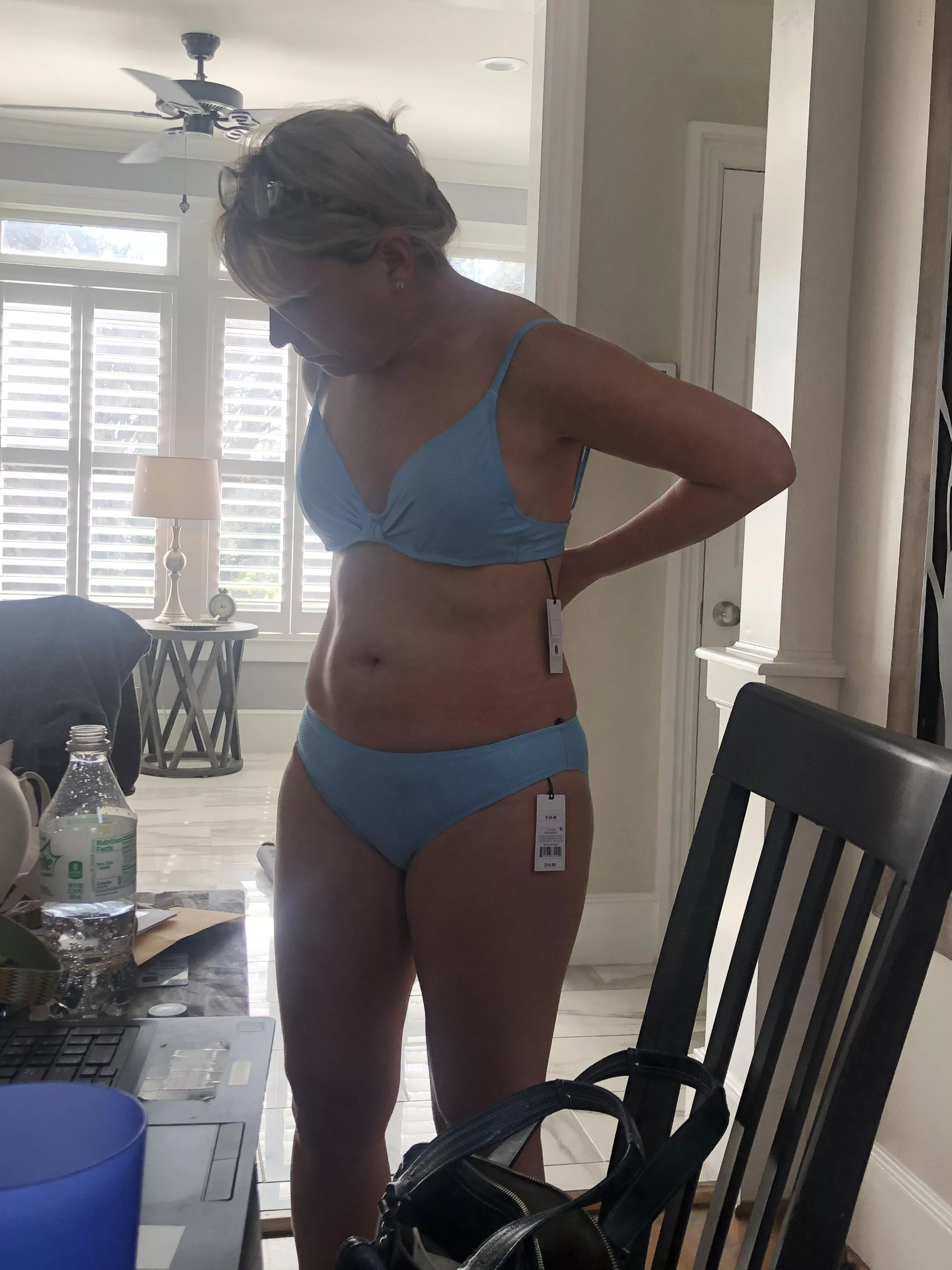 Wife is 48. Still rocking a bikini. She thinks she should do a on piece. Thoughts?