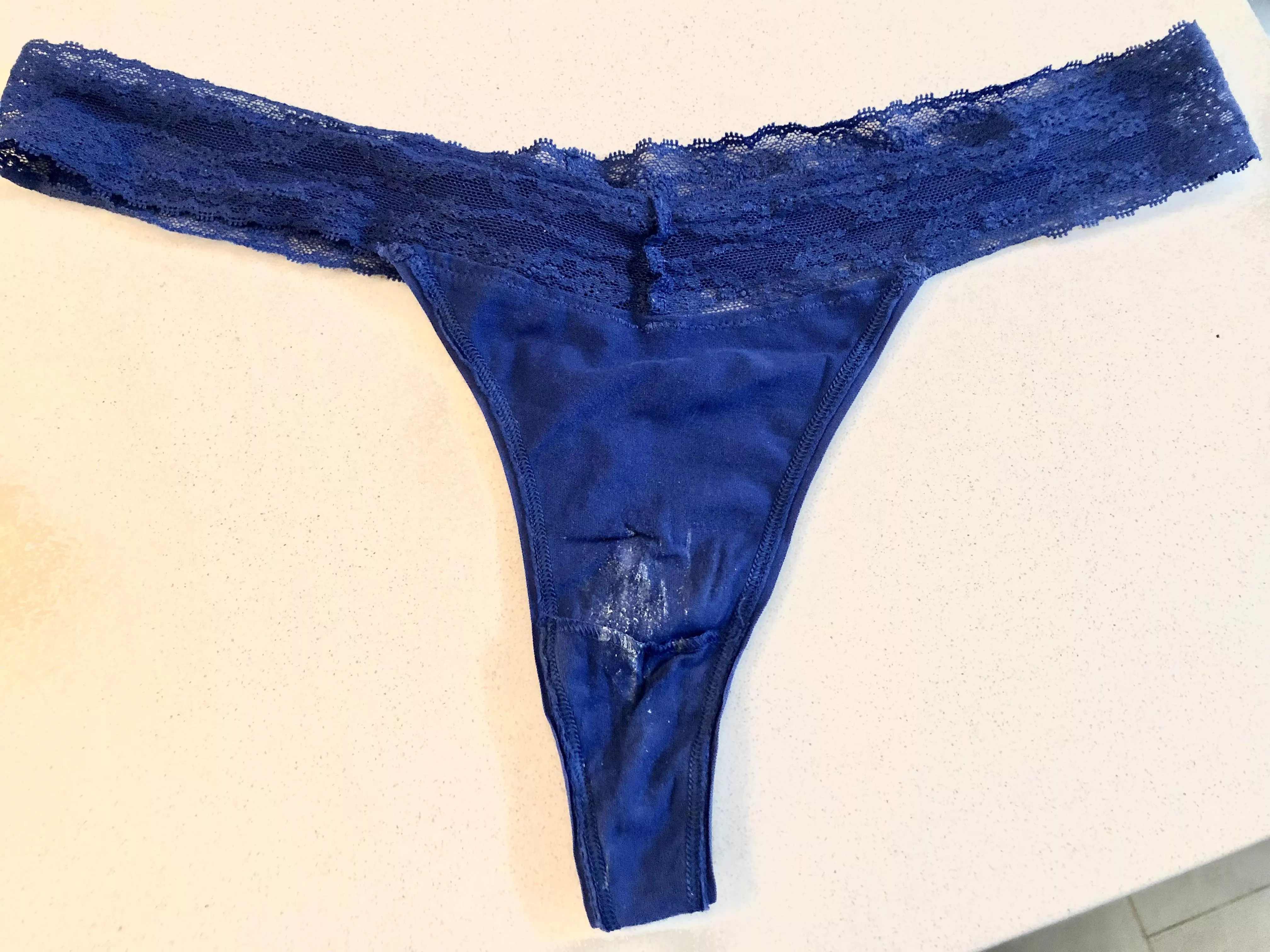 Wifeâ€™s blue thong ðŸ¤¤ love imagining how wet her pussy mustâ€™ve been in these ðŸ˜