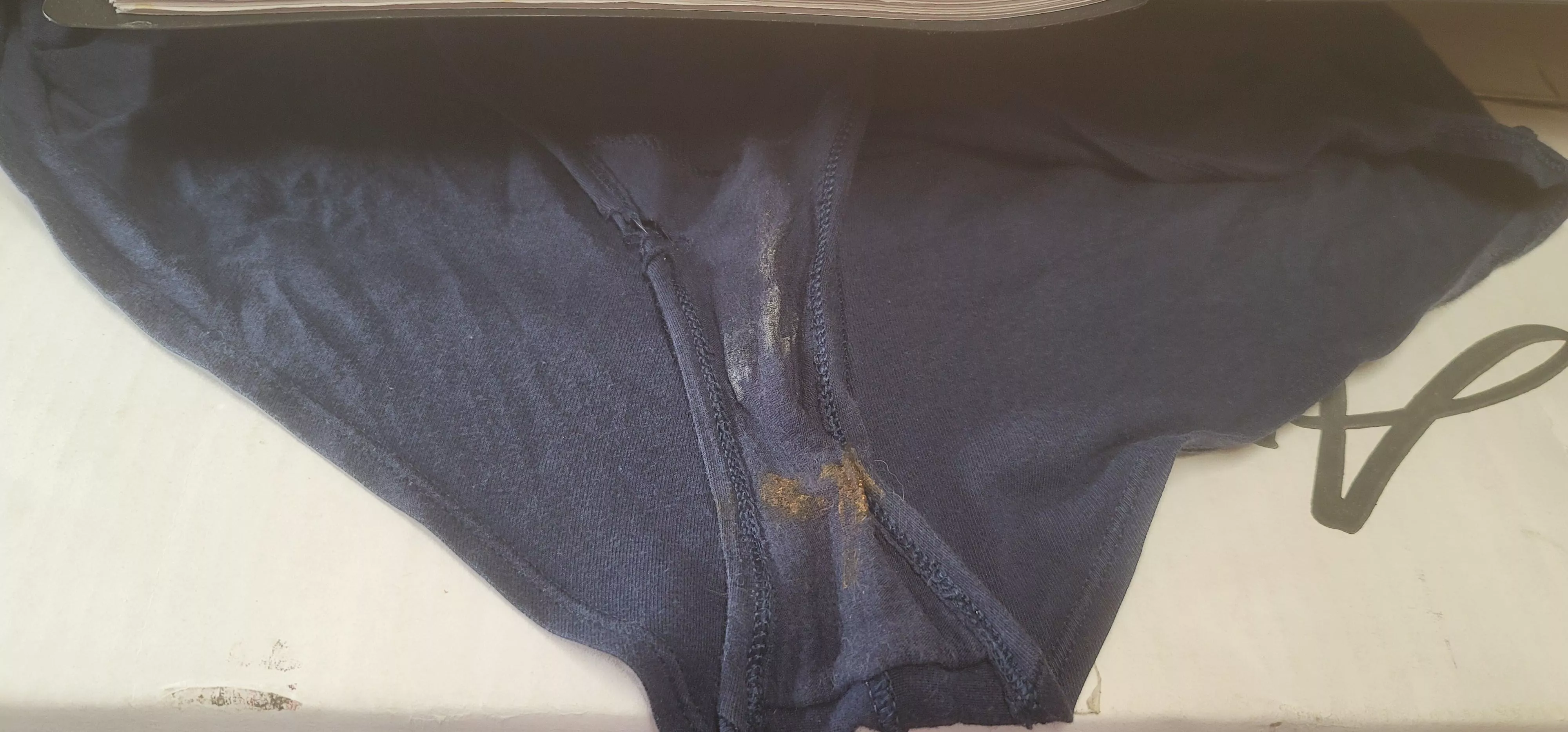 Wifes dirty panties from yesterday. Mmmmmm. Who wants.to smell them and lick them clean?