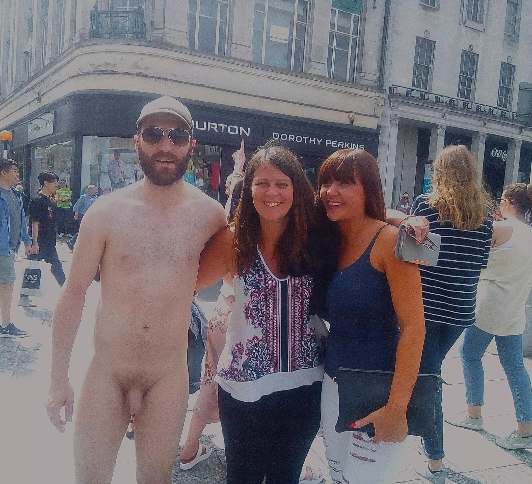 WNBR CFNM. Girls laughing at chode micropenis nude in public.