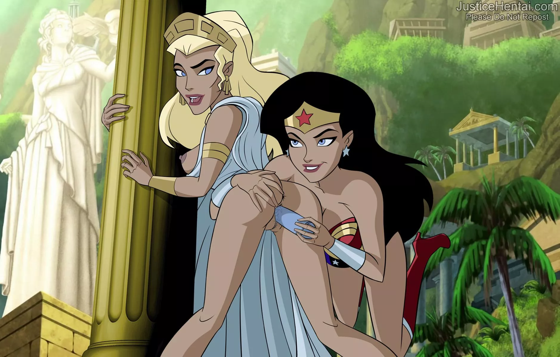 Wonder Woman(s) testing the Bat-Dildo