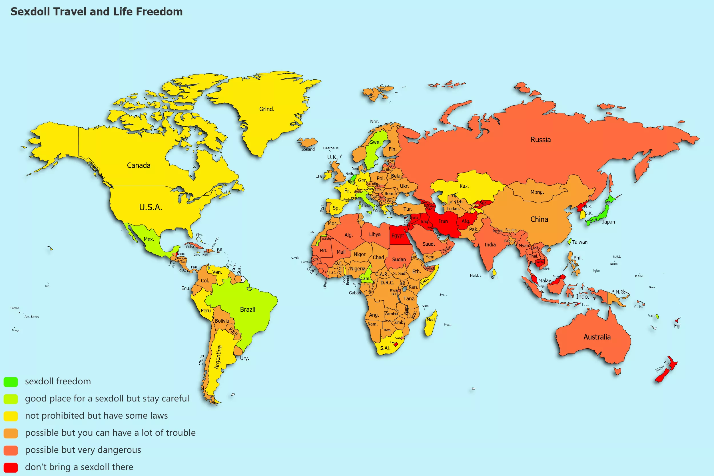 Worldmap of best places to enjoy sexdolls in the World!