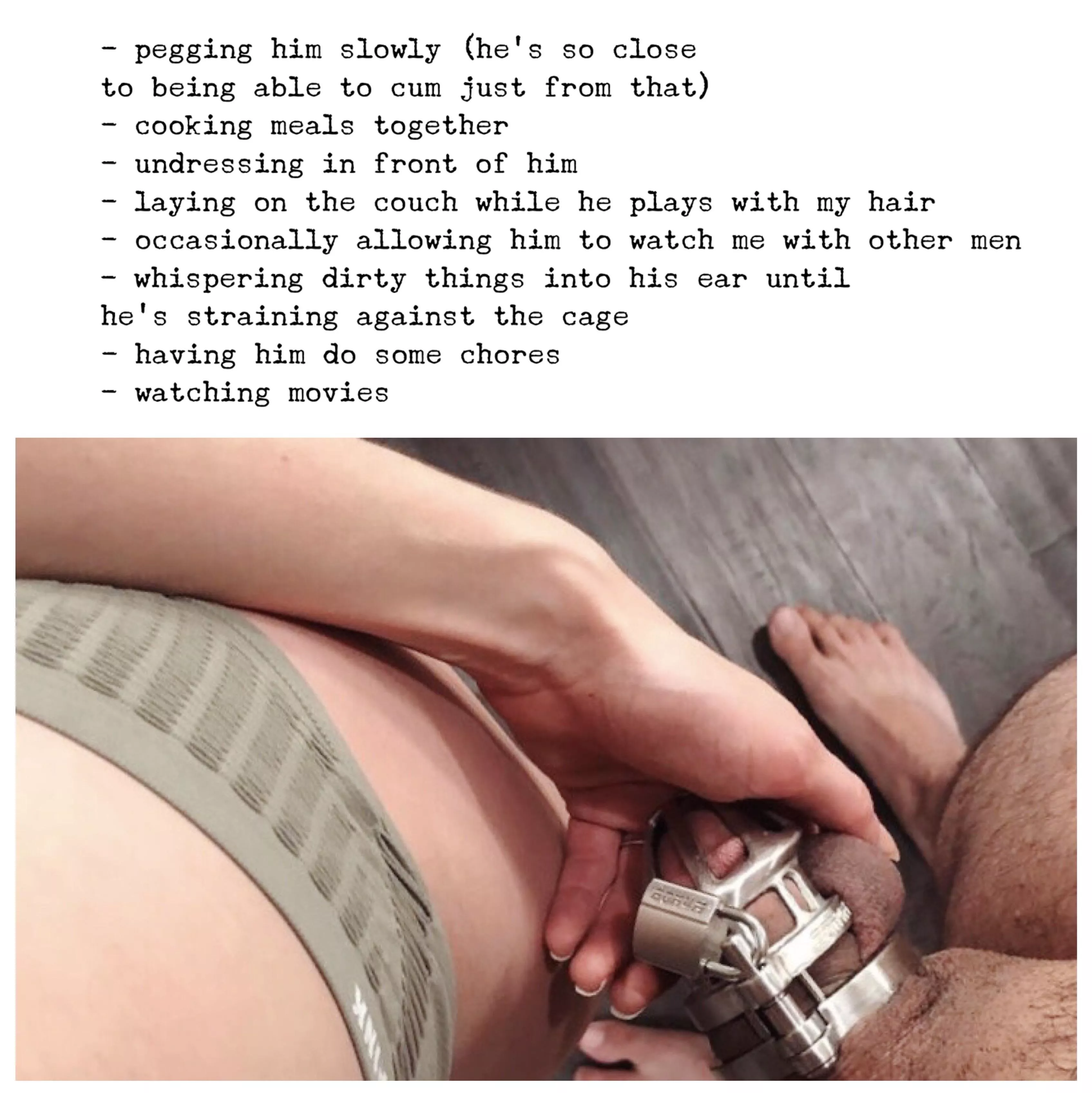 wrote down some of my favourite things to do with my husband when heâ€™s locked in chastity. what are yours? x