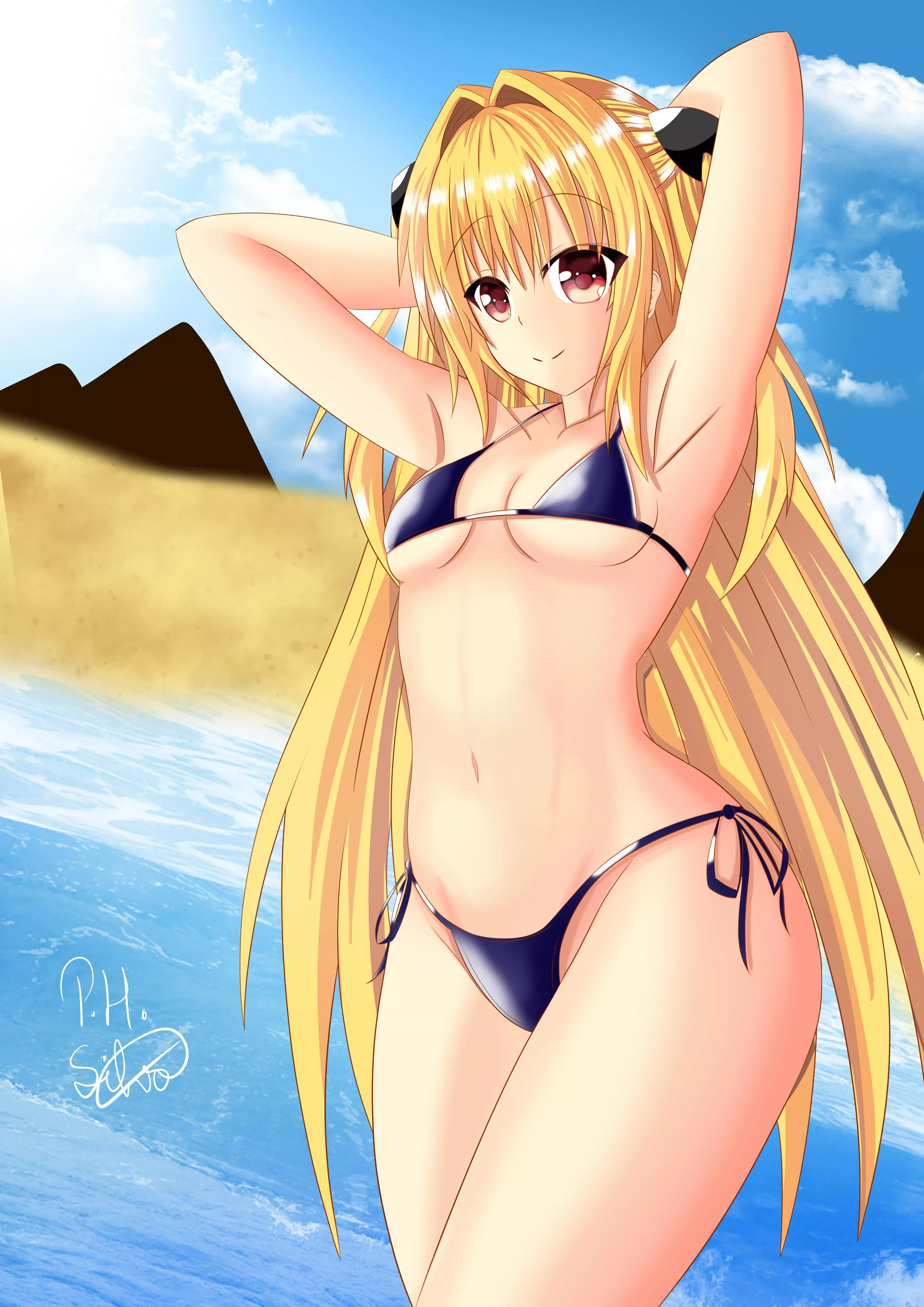 Yami-chan enjoying the beach (made by me)