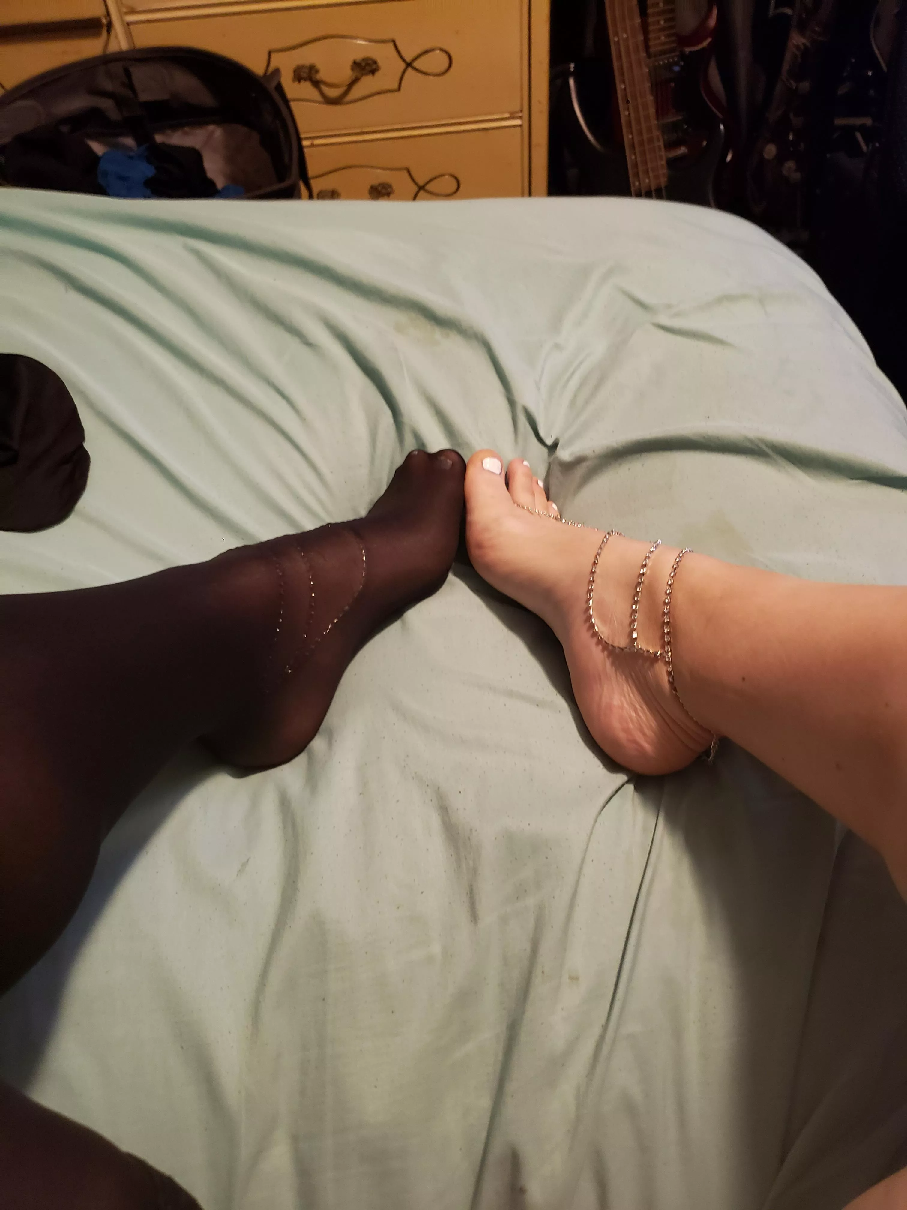 You prefer bare or nylon feet?